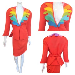 Retro Thierry Mugler Rainbow Arc En Ciel S/S 1990 Couture Structured Ensemble Suit
