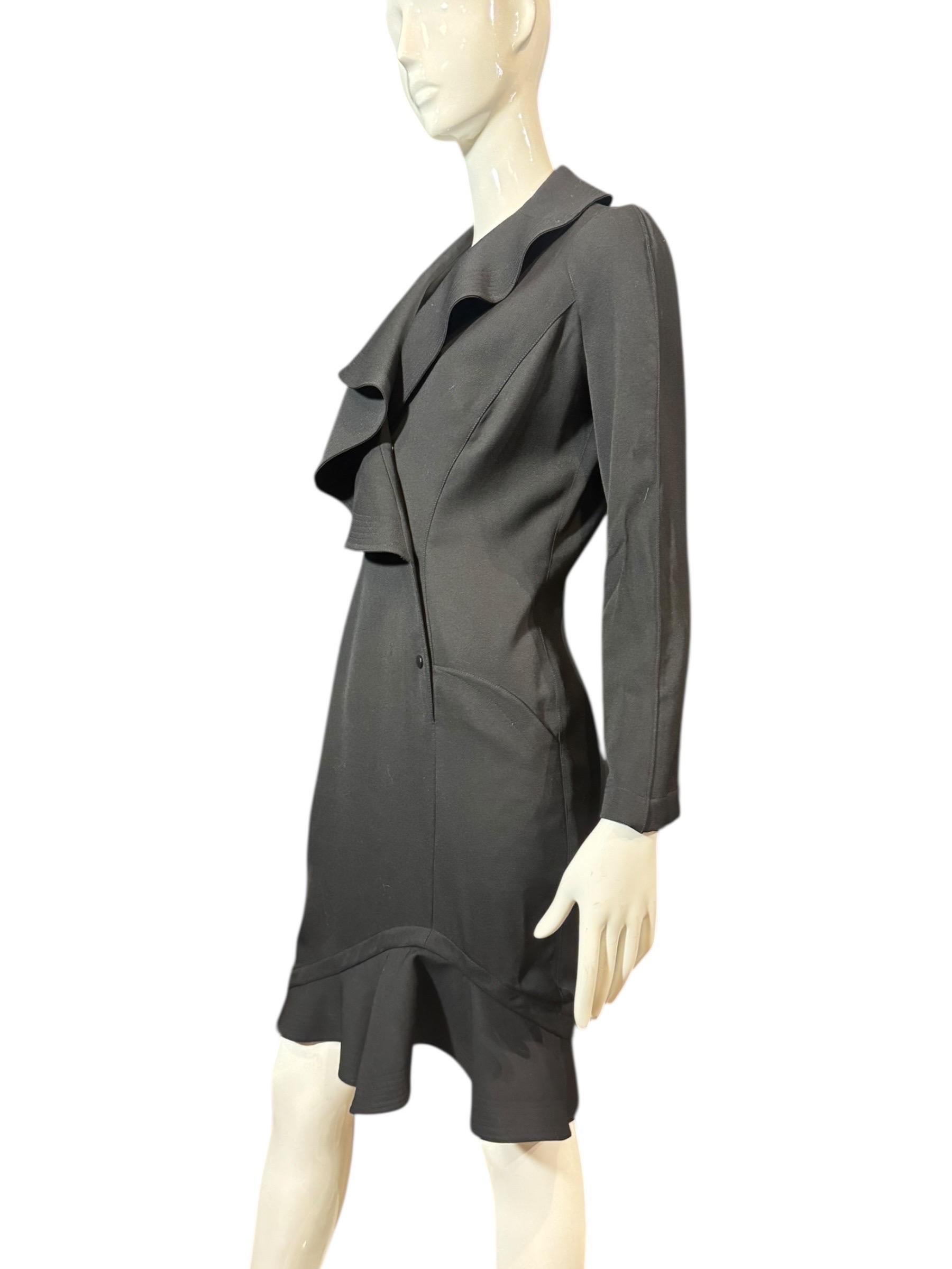 Thierry Mugler RARE Black Ruffled Runway Wool Suit Dress Coat, 1989 collection im Angebot 5