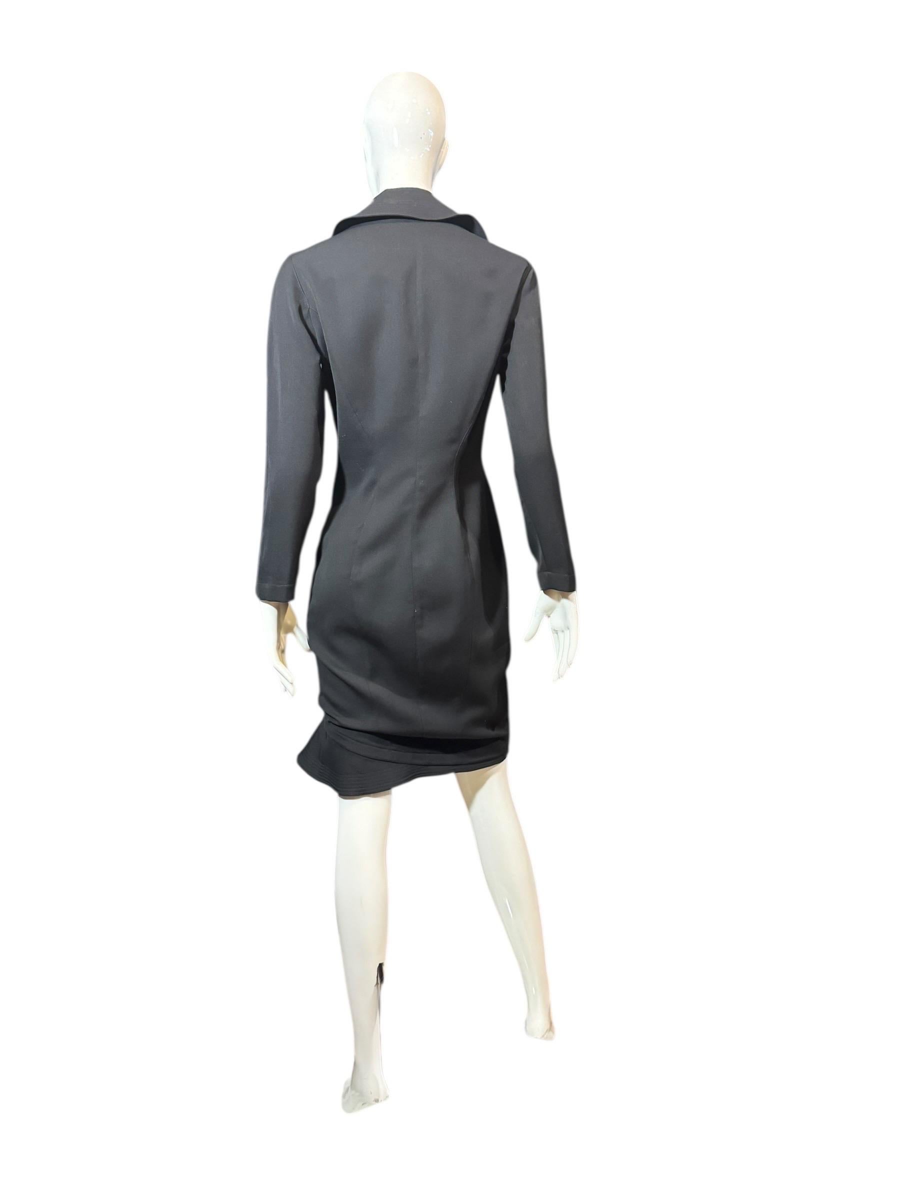 Thierry Mugler RARE Black Ruffled Runway Wool Suit Dress Coat, 1989 collection im Angebot 6