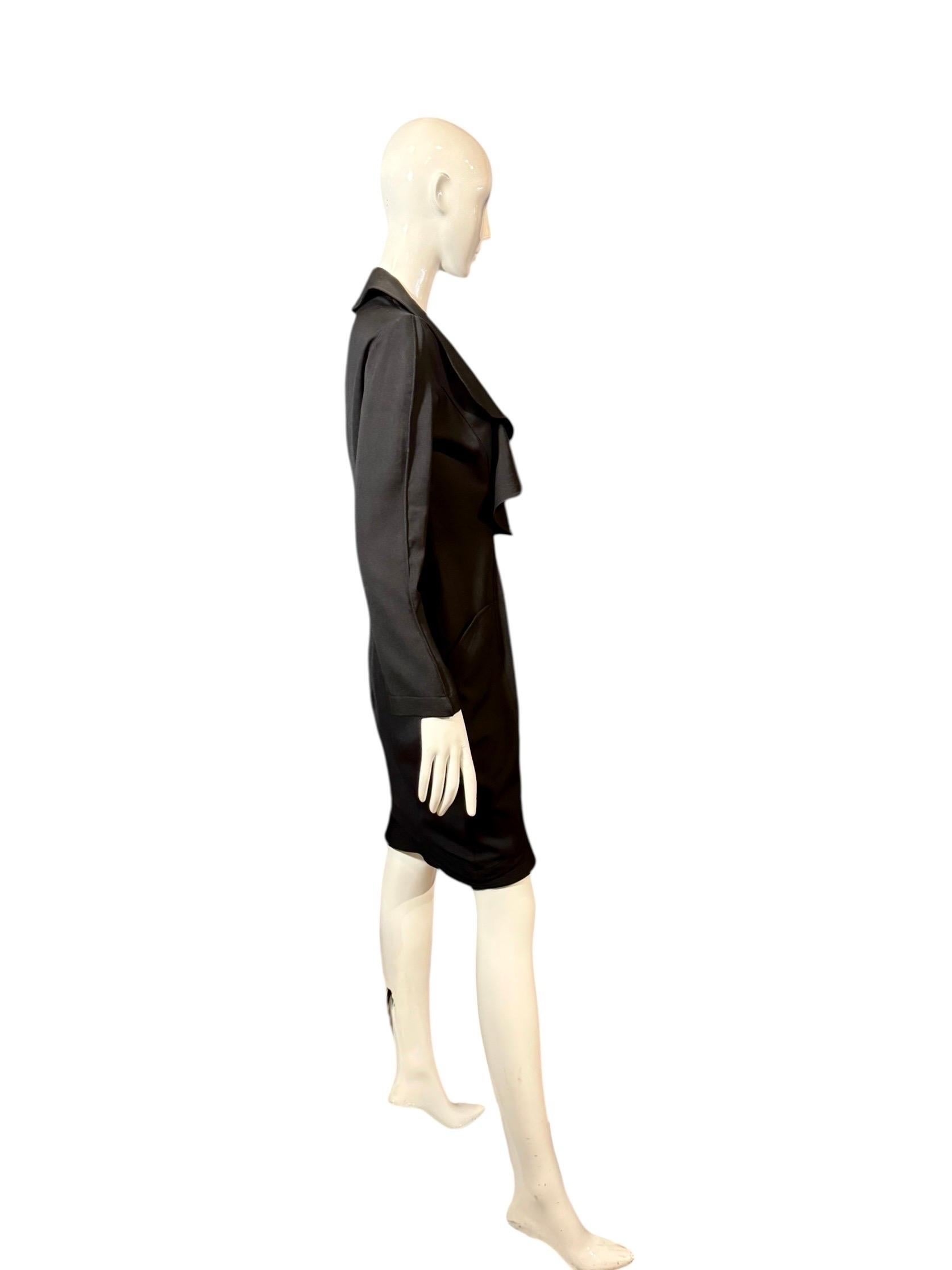 Thierry Mugler RARE Black Ruffled Runway Wool Suit Dress Coat, 1989 collection im Angebot 7