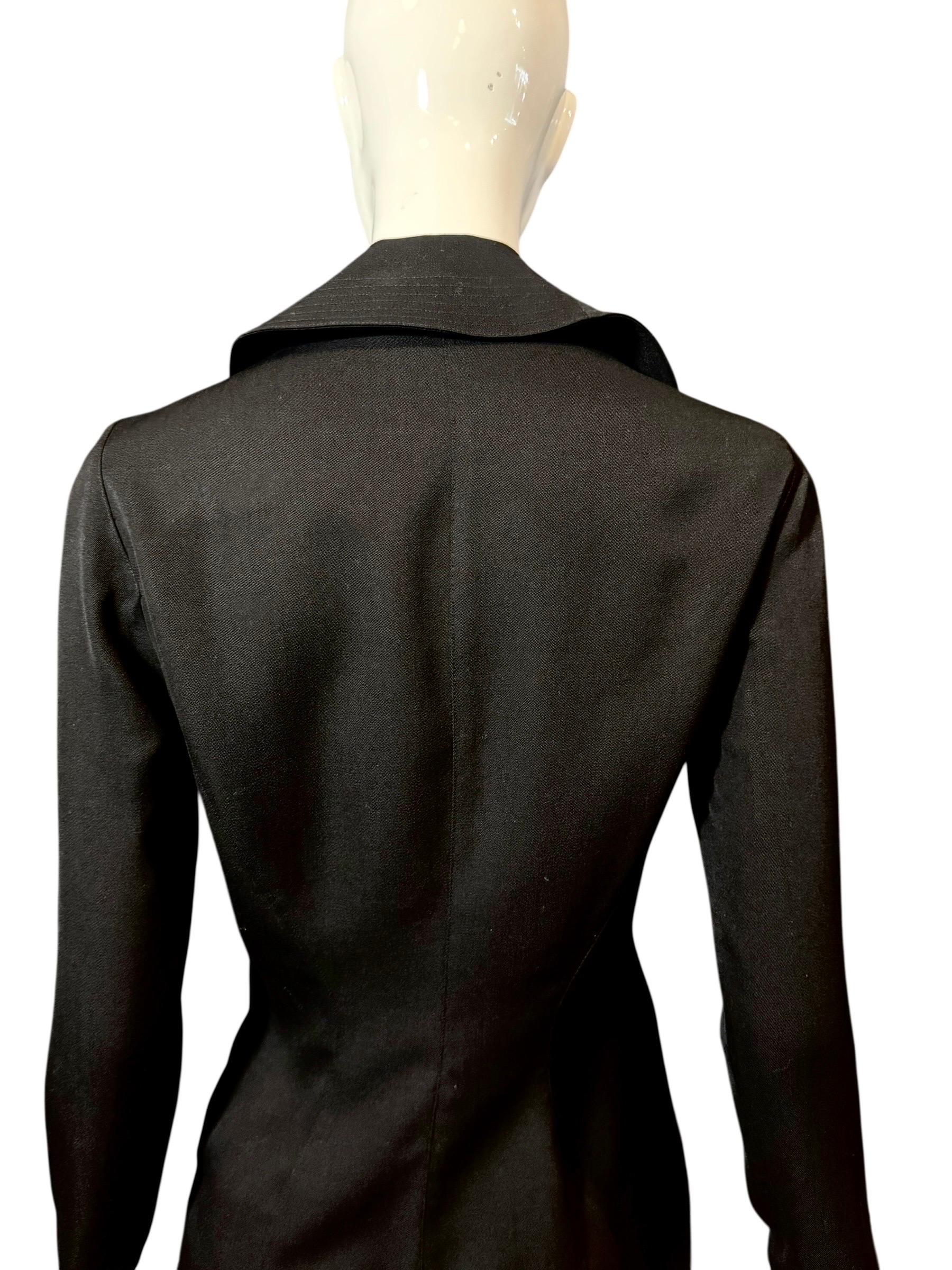 Thierry Mugler RARE Black Ruffled Runway Wool Suit Dress Coat, 1989 collection im Angebot 8