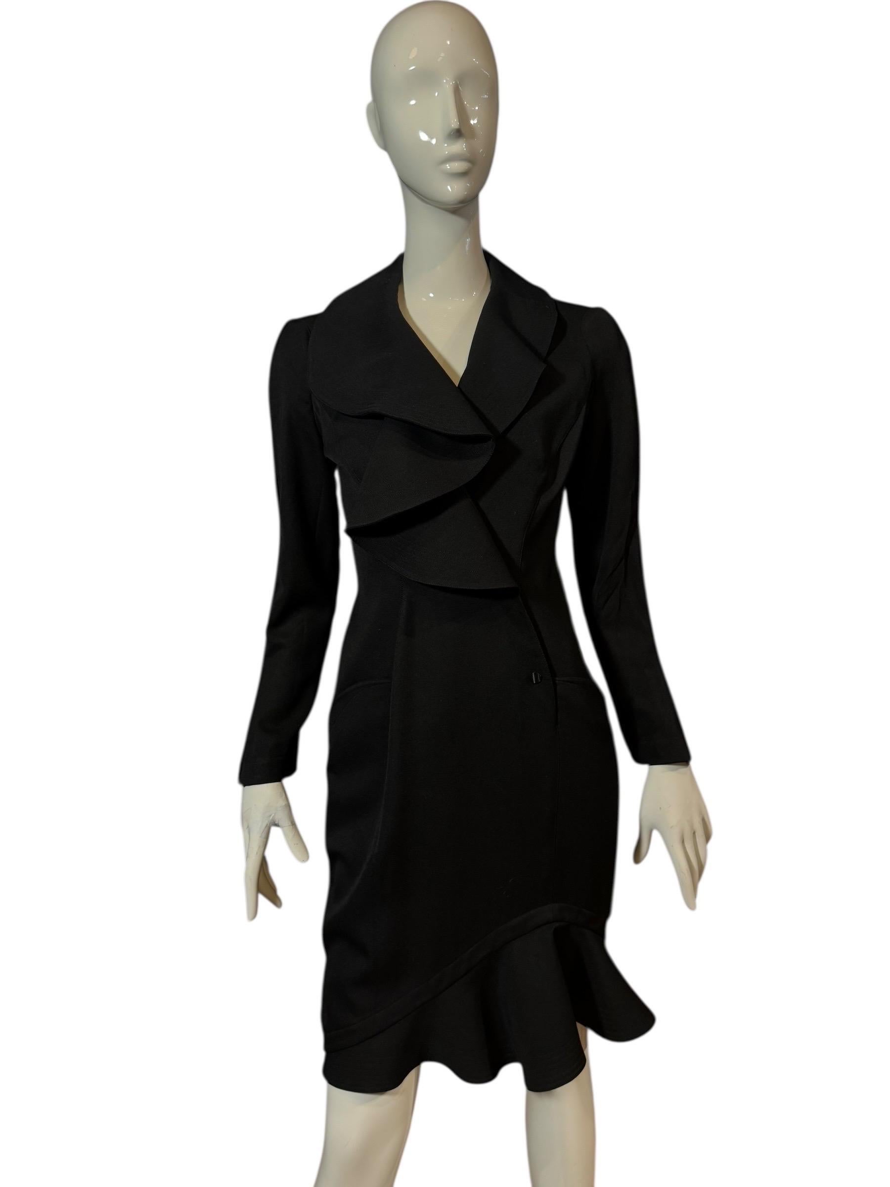 Thierry Mugler RARE Black Ruffled Runway Wool Suit Dress Coat, 1989 collection im Angebot 10