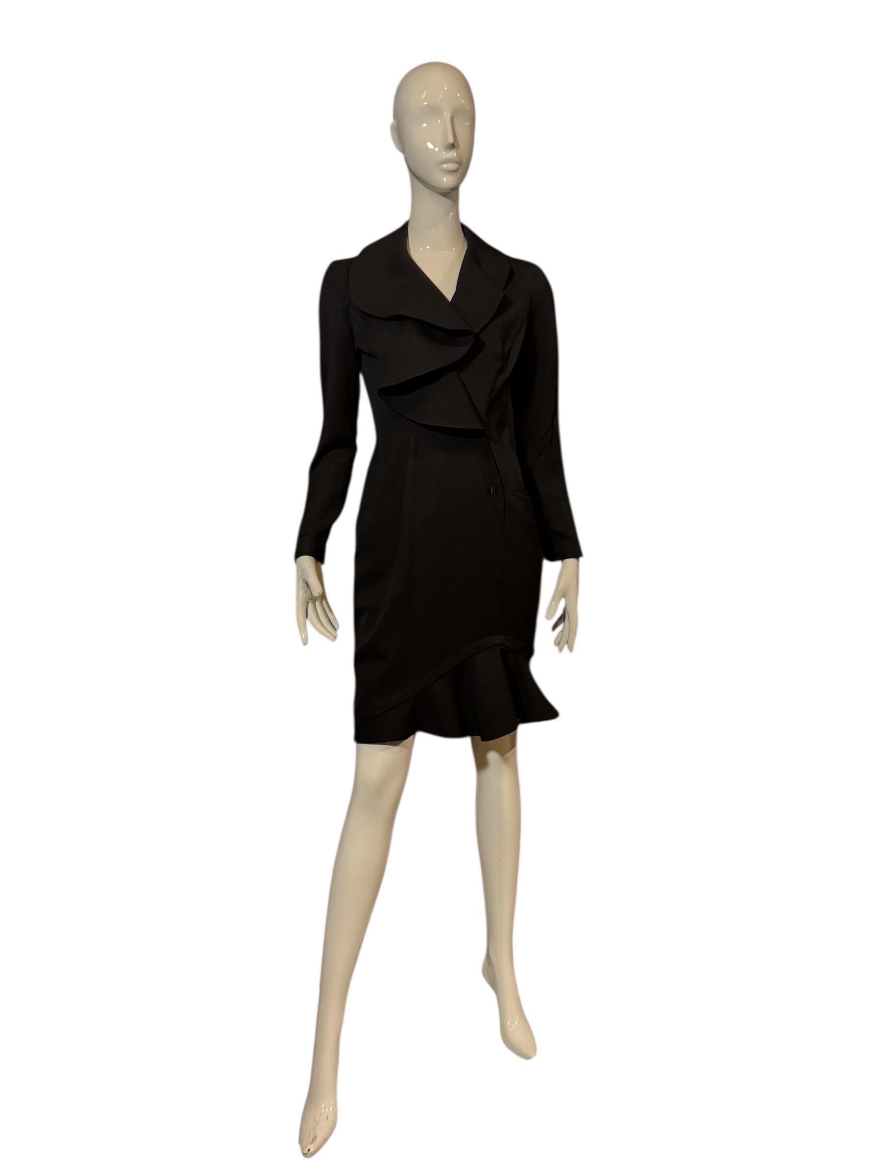 Thierry Mugler RARE Black Ruffled Runway Wool Suit Dress Coat, 1989 collection Damen im Angebot