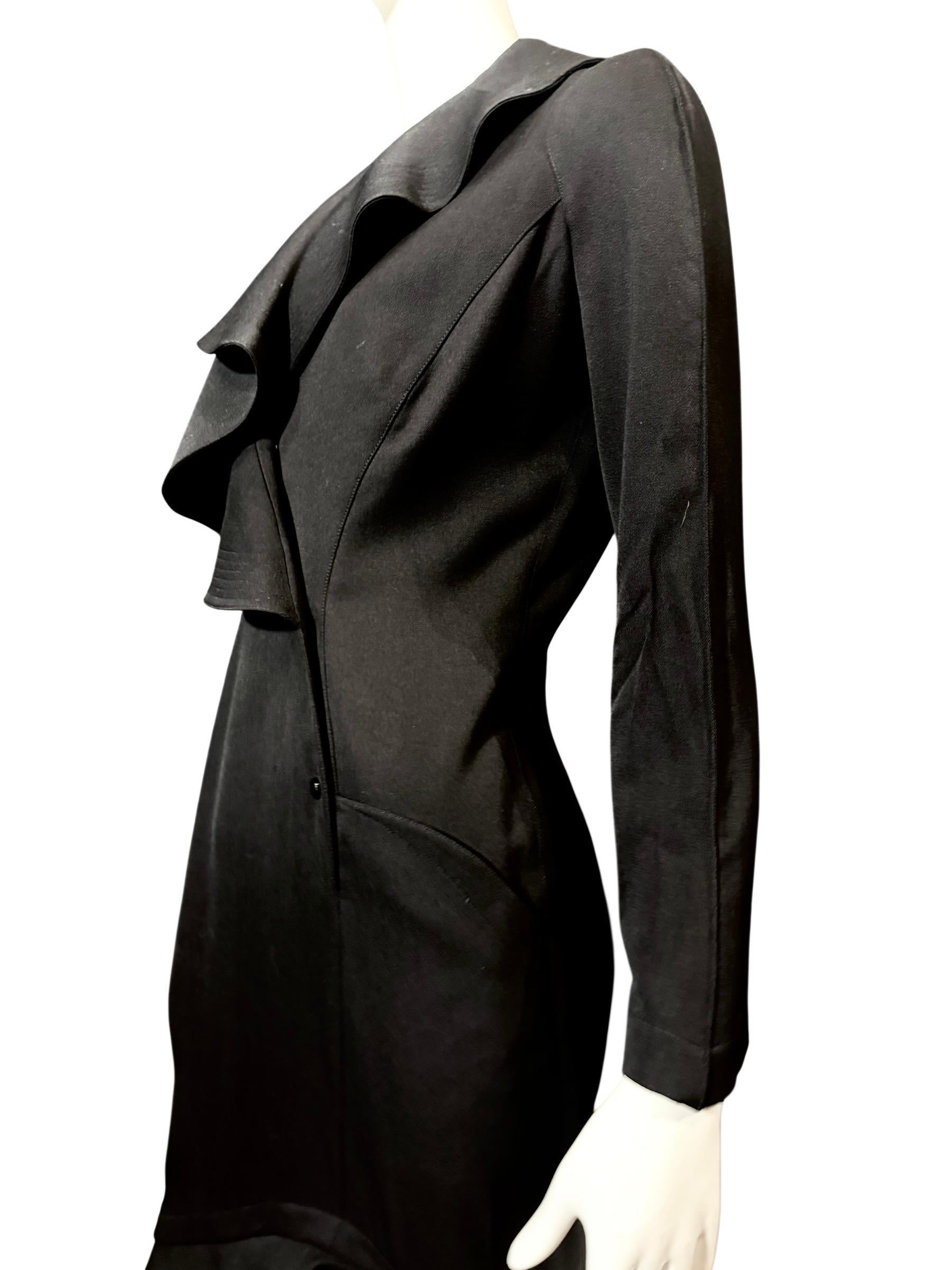 Thierry Mugler RARE Black Ruffled Runway Wool Suit Dress Coat, 1989 collection im Angebot 2