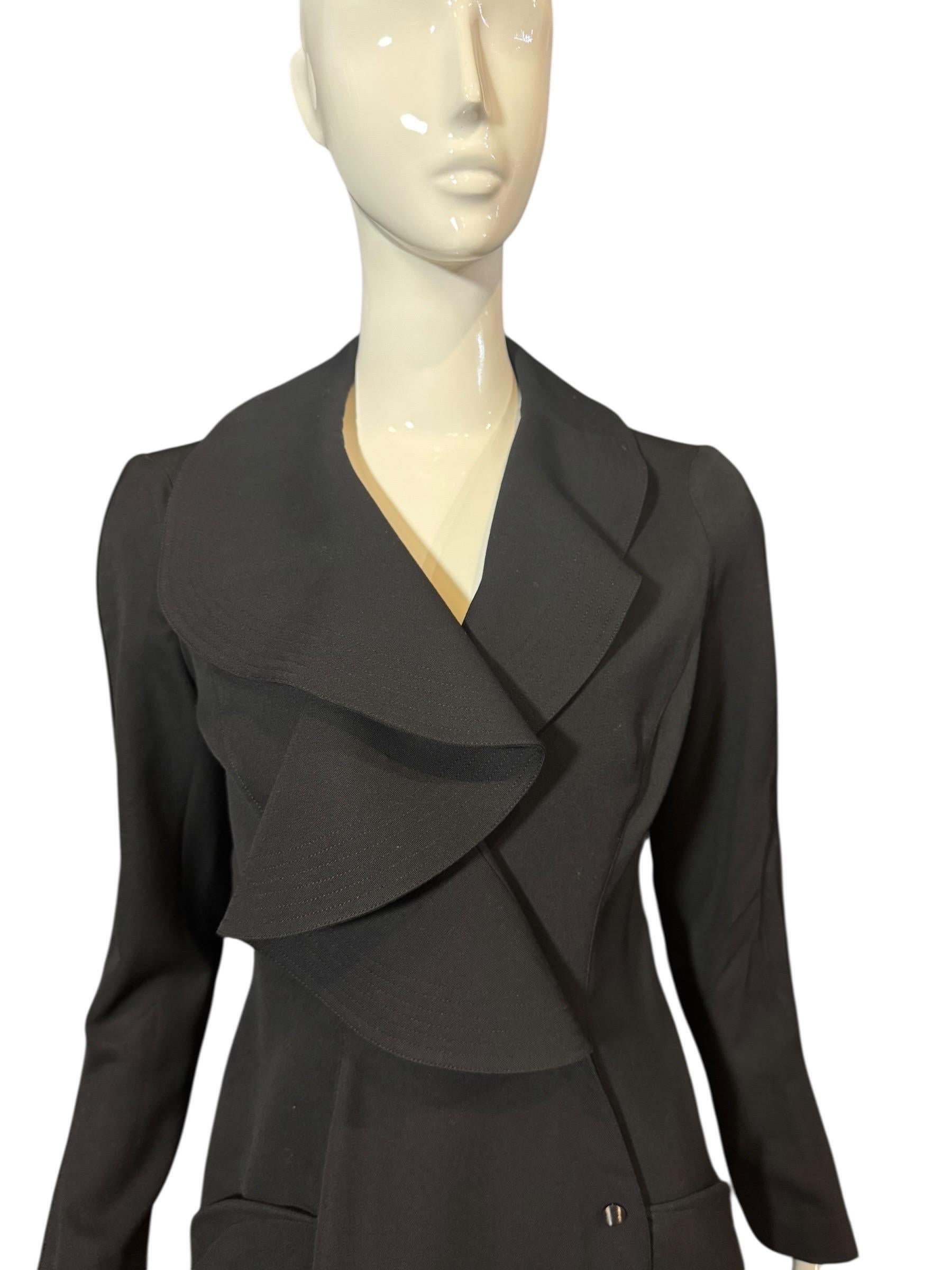 Thierry Mugler RARE Black Ruffled Runway Wool Suit Dress Coat, 1989 collection im Angebot 3