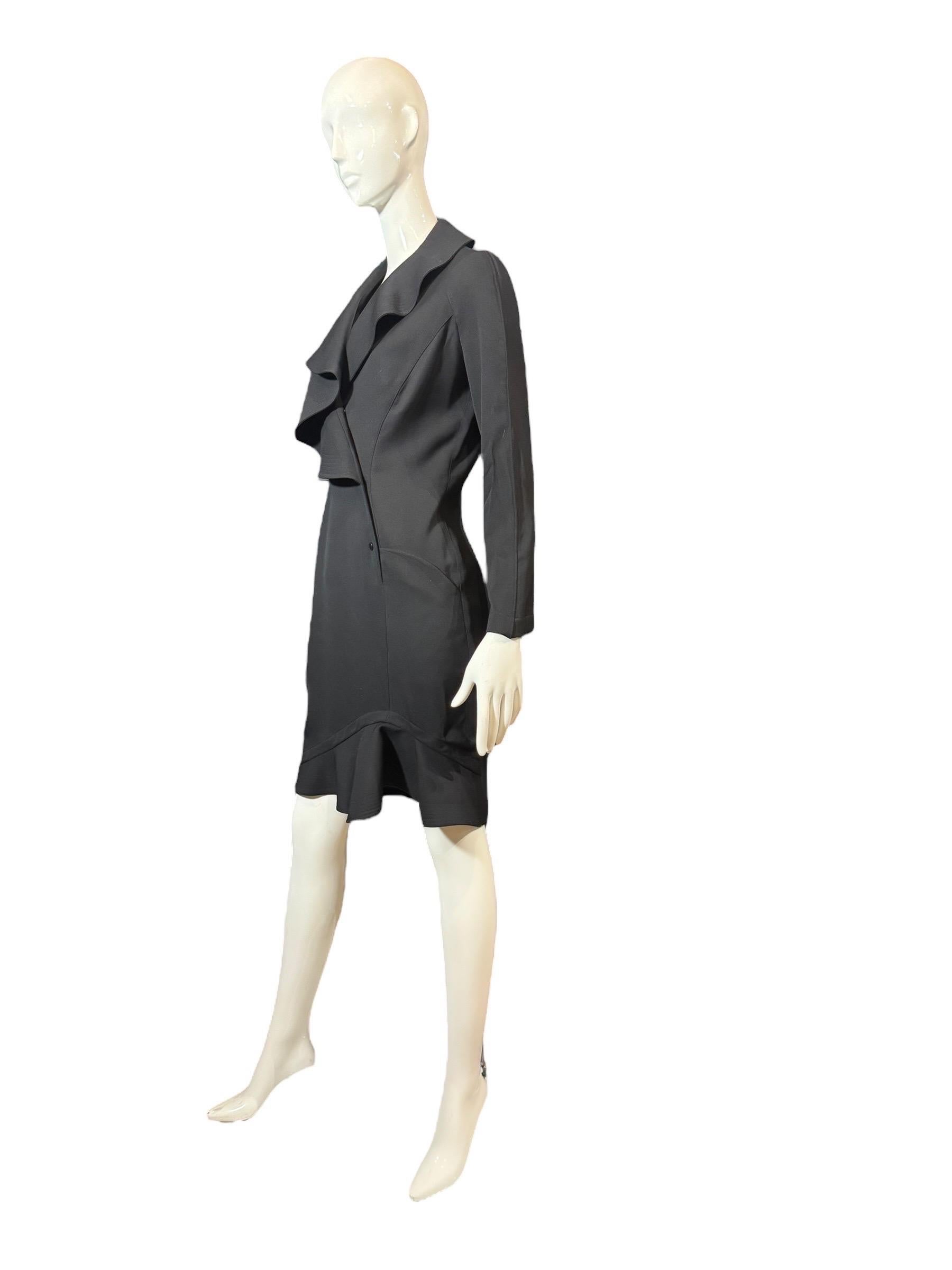Thierry Mugler RARE Black Ruffled Runway Wool Suit Dress Coat, 1989 collection im Angebot 4