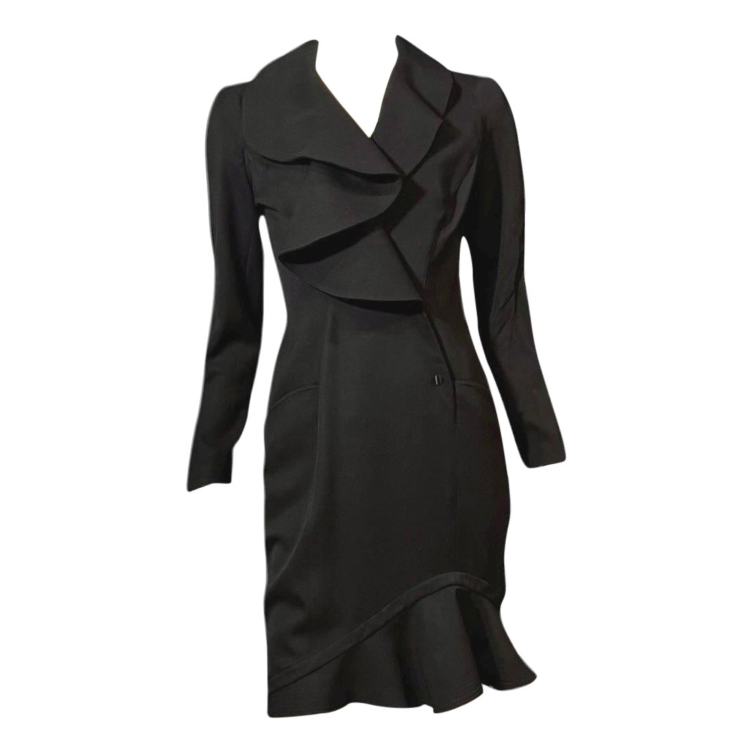 RARE Thierry Mugler RARE Manteau habillé en laine à volants pour le défilé, collection 1989