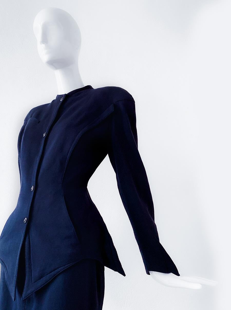 Thierry Mugler Rare Dramatic Suit Skirtsuit Silhouette Wool Blazer Skirt 80s en vente 5