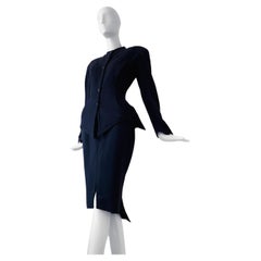 Thierry Mugler Rare Dramatic Suit Skirtsuit Silhouette Wool Blazer Skirt 80s