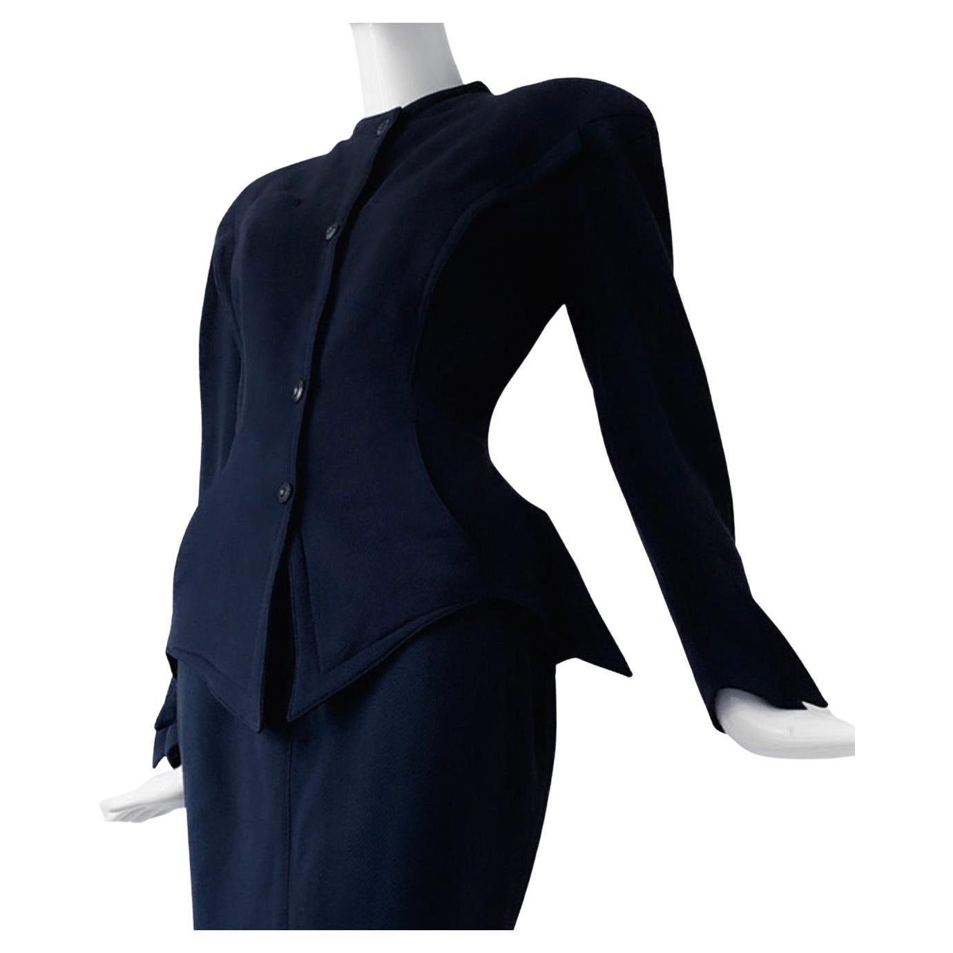 Thierry Mugler Rare Dramatic Suit Skirtuit Silhouette Wool Blazer Skirt 80s