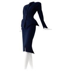 Thierry Mugler Rare Dramatic Suit Skirtsuit Silhouette Wool Blazer Skirt 80s