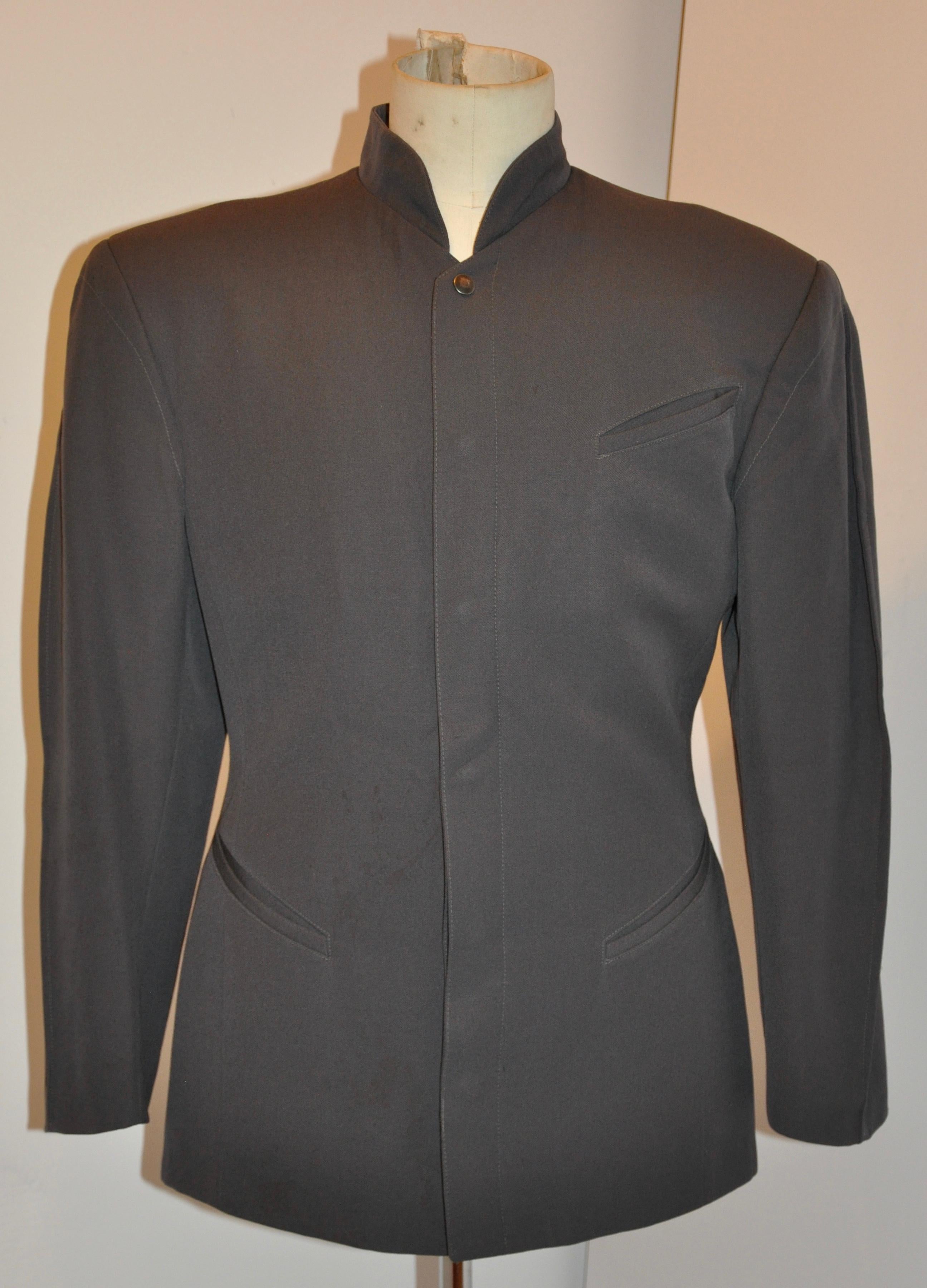 Black Thierry Mugler Rare Iconic Men's Taupe Wool Snap-Front Jacket  For Sale