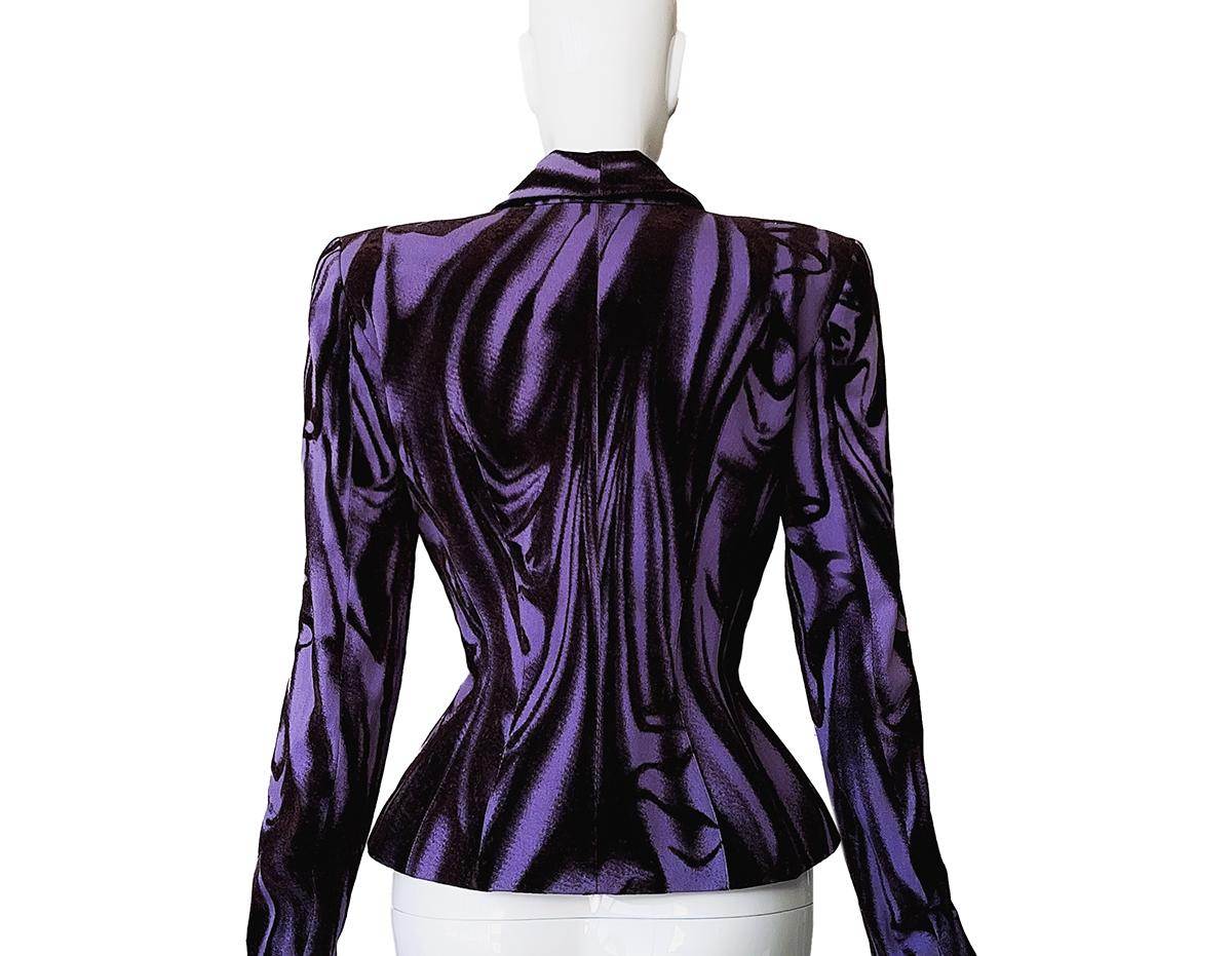 Black Thierry Mugler Rare Purple Illusion Jacket Drape Pattern For Sale