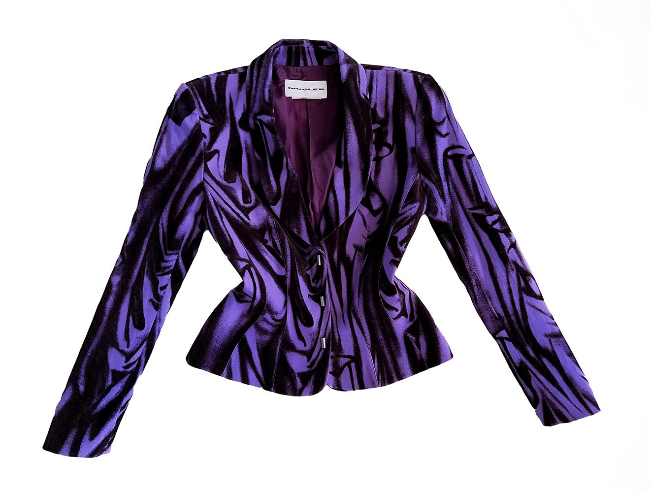 Thierry Mugler Rare Purple Illusion Jacket Drape Pattern In Excellent Condition For Sale In Berlin, BE