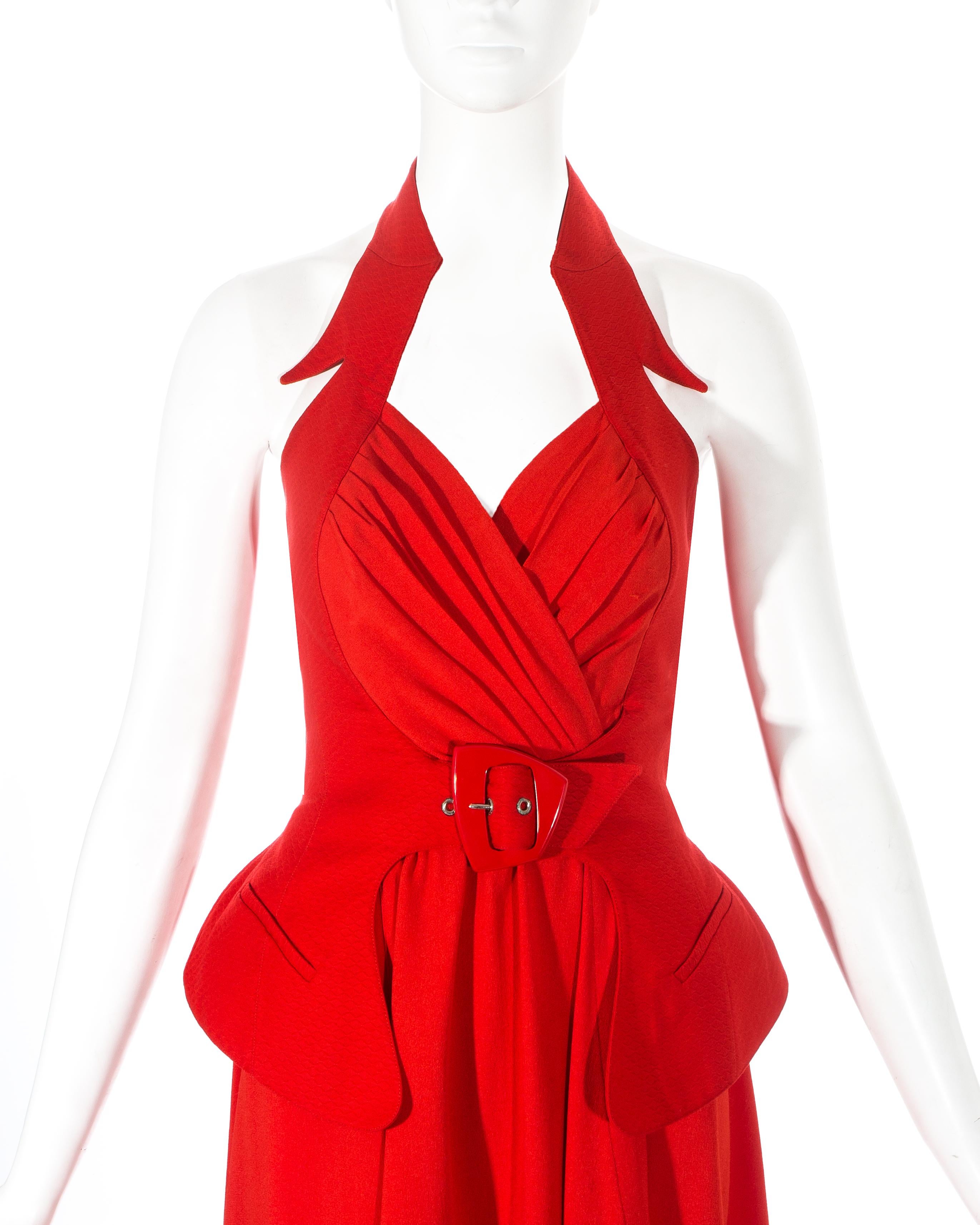 Red Thierry Mugler red crepe halter-neck wrap dress, ss 1992 For Sale