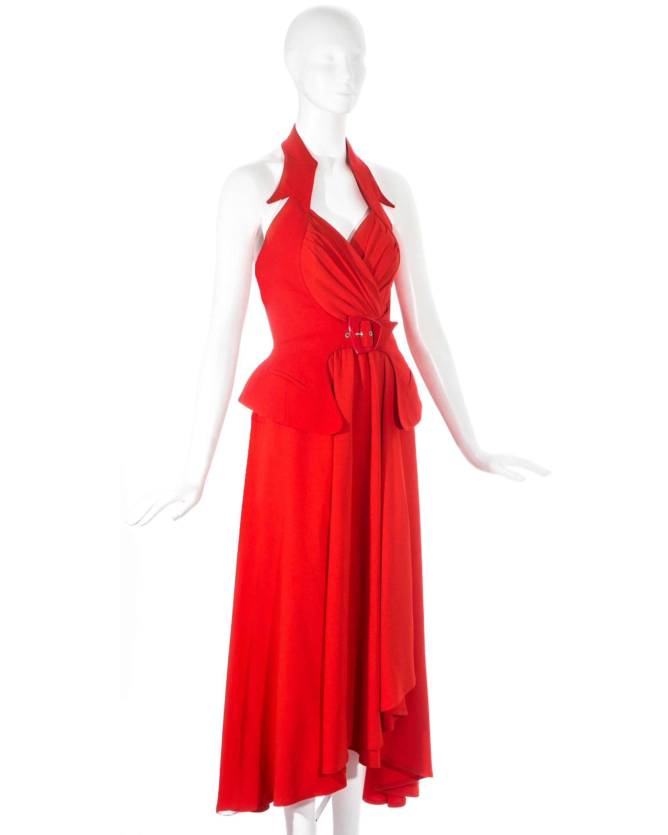 Thierry Mugler red crepe halter-neck wrap dress, ss 1992 In Good Condition For Sale In London, London