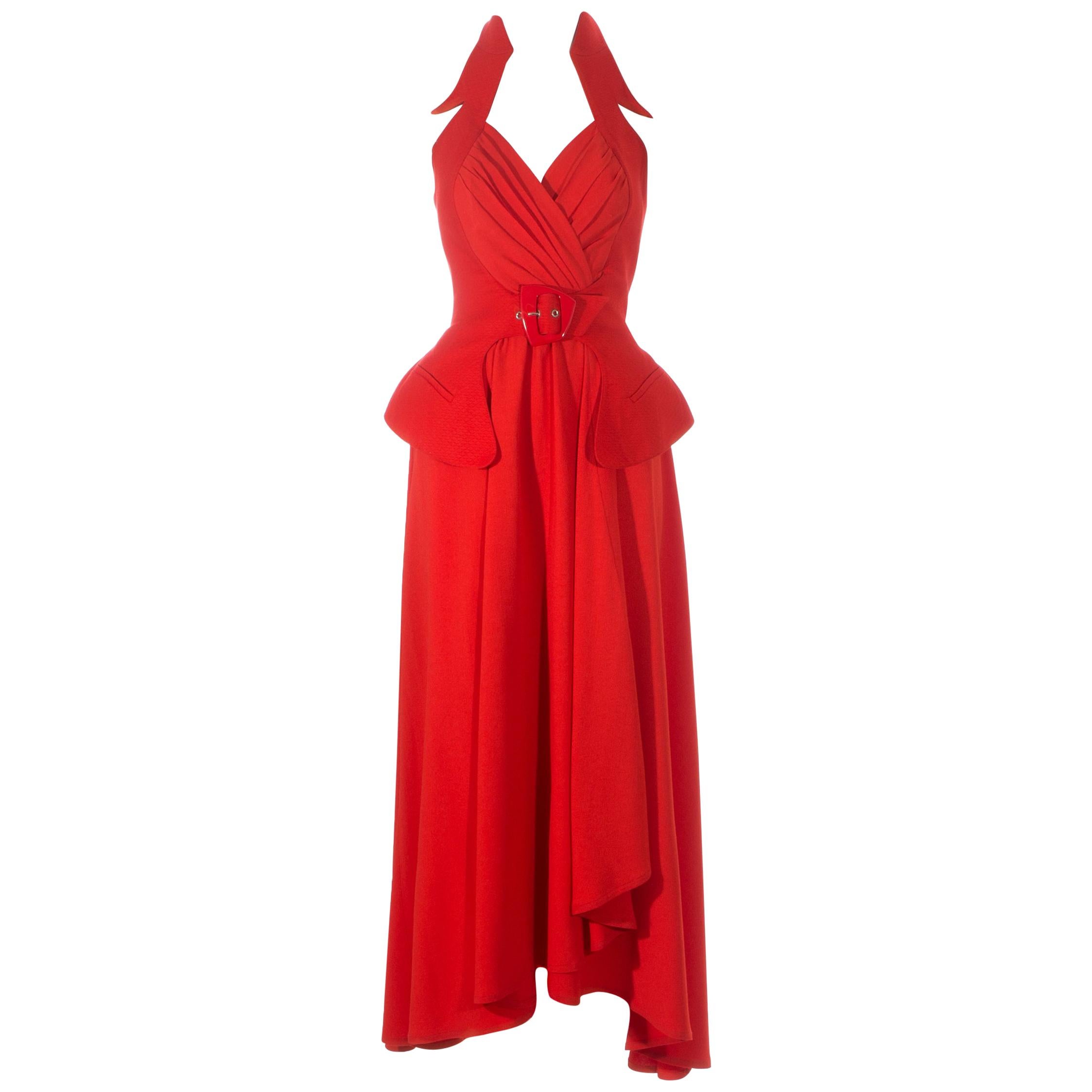 Thierry Mugler red crepe halter-neck wrap dress, ss 1992 For Sale