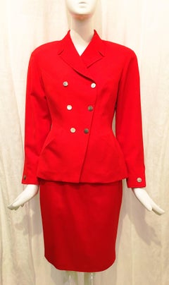 Thierry Mugler Red Double Breasted Wool Suit Jacket