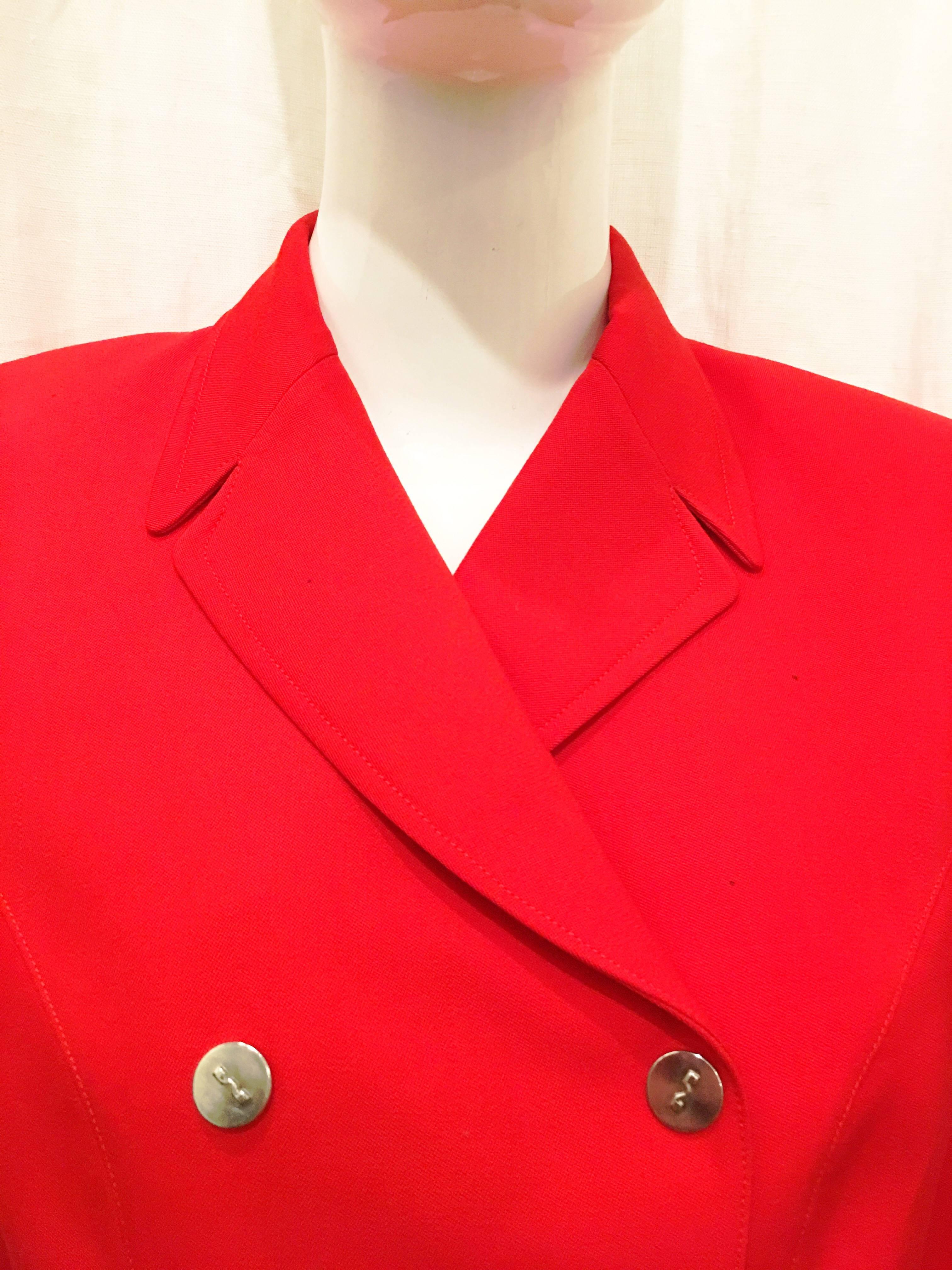 Women's or Men's Thierry Mugler Red Double Breasted Wool Suit Jacket For Sale
