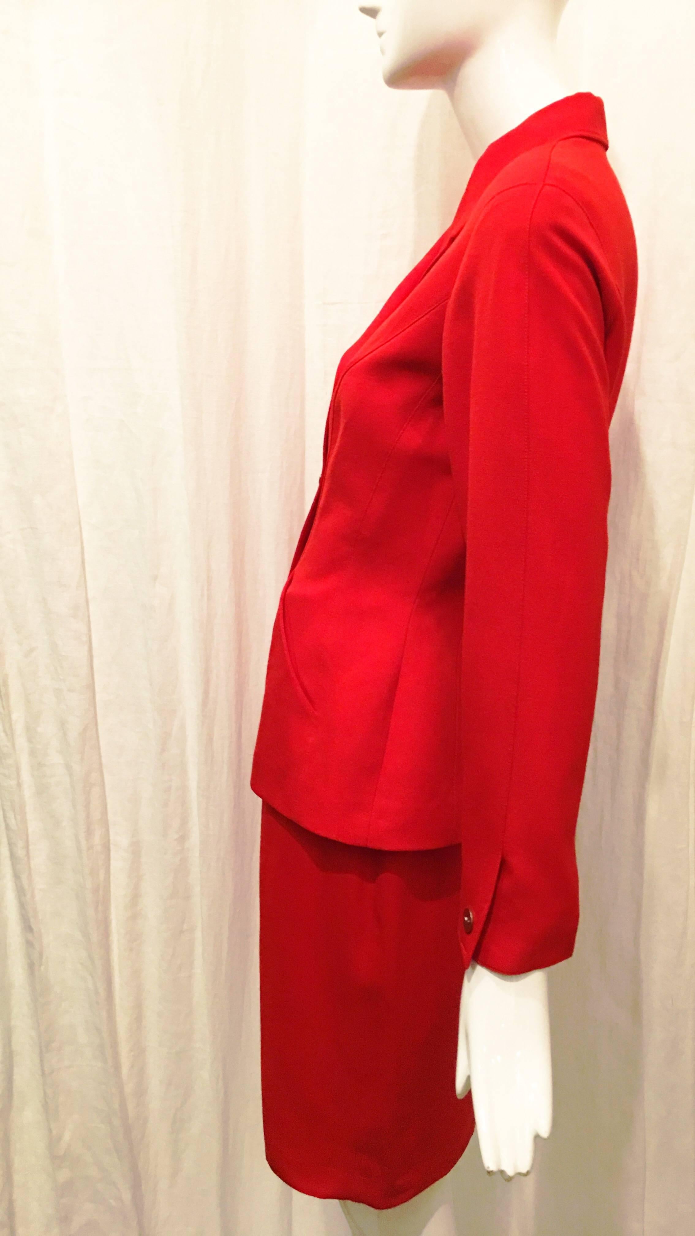 Thierry Mugler Red Double Breasted Wool Suit Jacket For Sale 2