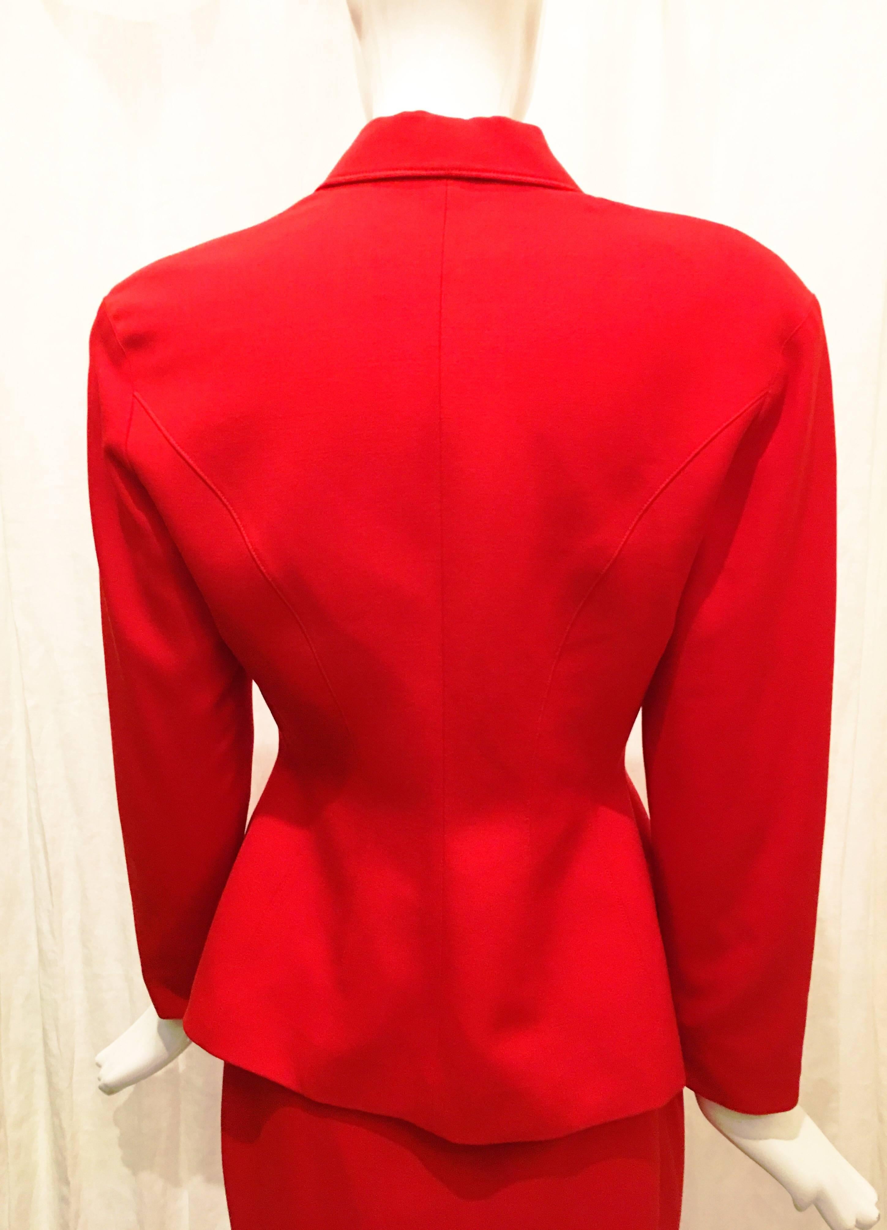 Thierry Mugler Red Double Breasted Wool Suit Jacket For Sale 4