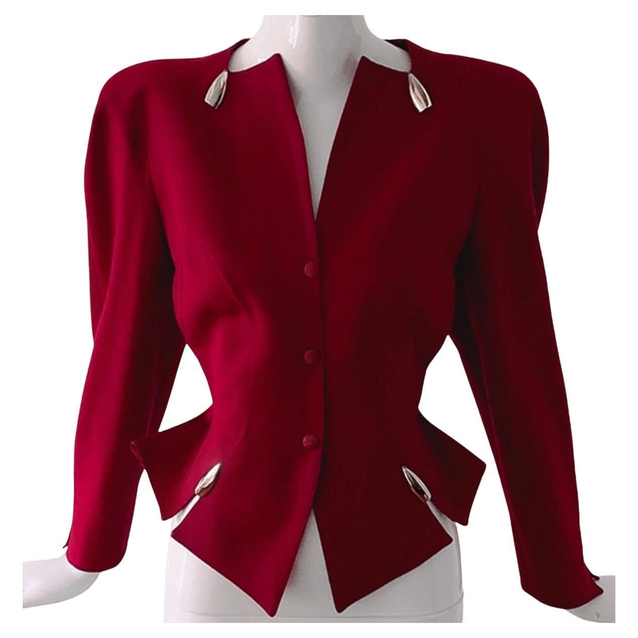 Thierry Mugler Red Silver Bullet Blazer Jacket Hiver Buick collezione FW 1989
