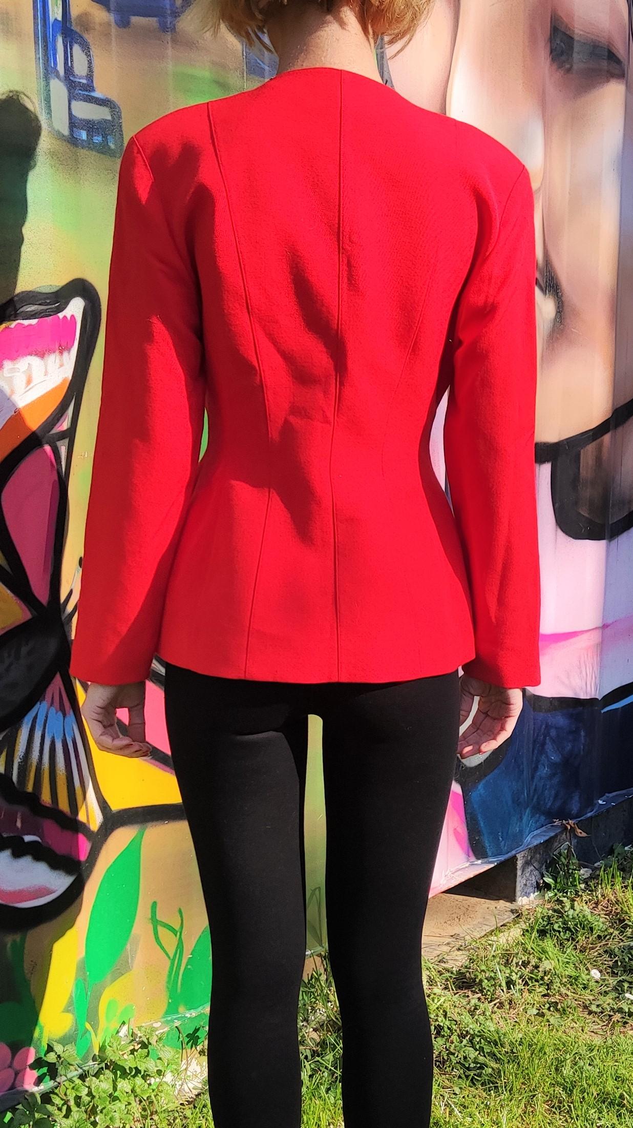 Thierry Mugler Red Wasp Waist Bee Vintage 90s Runway Couture Suit Blazer Jacket 1