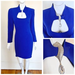 Thierry Mugler Rhinestone Stone Strass Diamond Couture Gown Blue Large Dress