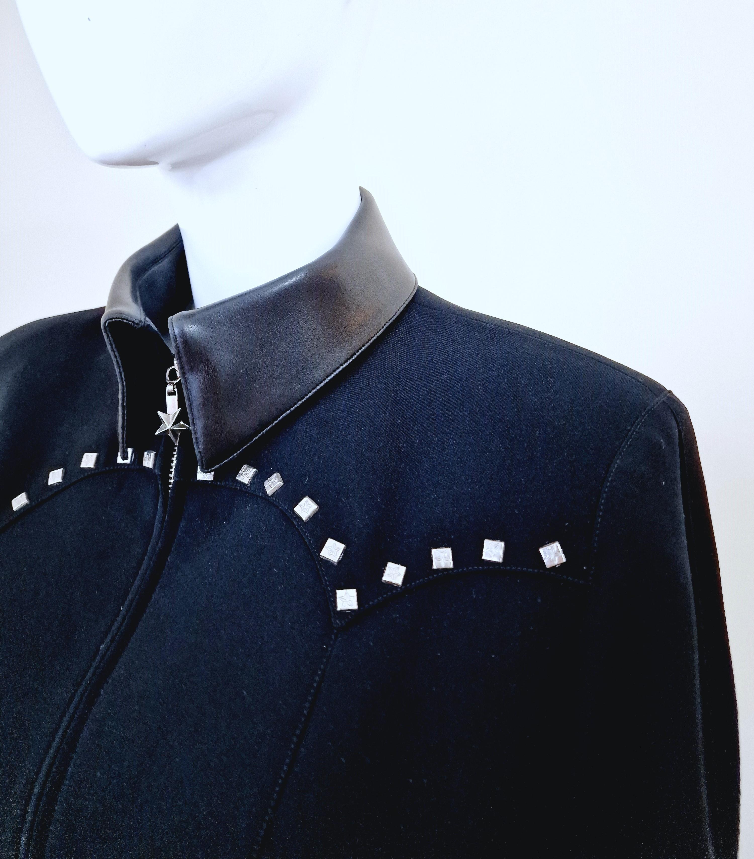 Women's Thierry Mugler Rivet Riveted Metal Star Zipper Medium Large Blazer Black Jacket For Sale