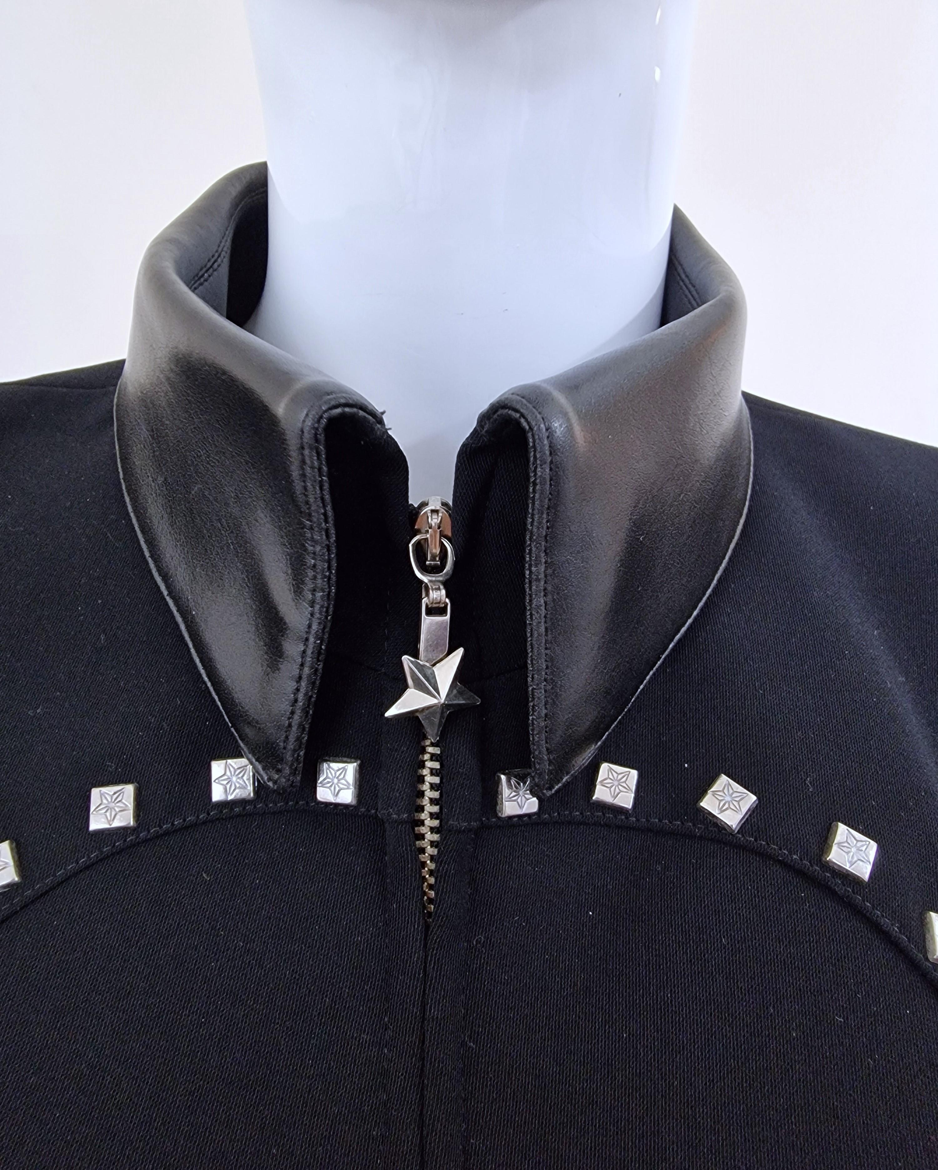 Thierry Mugler Rivet Riveted Metal Star Zipper Medium Large Blazer Black Jacket For Sale 1