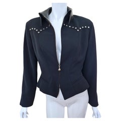 Thierry Mugler Rivet Riveted Metal Star Zipper Medium Large Blazer Black Jacket