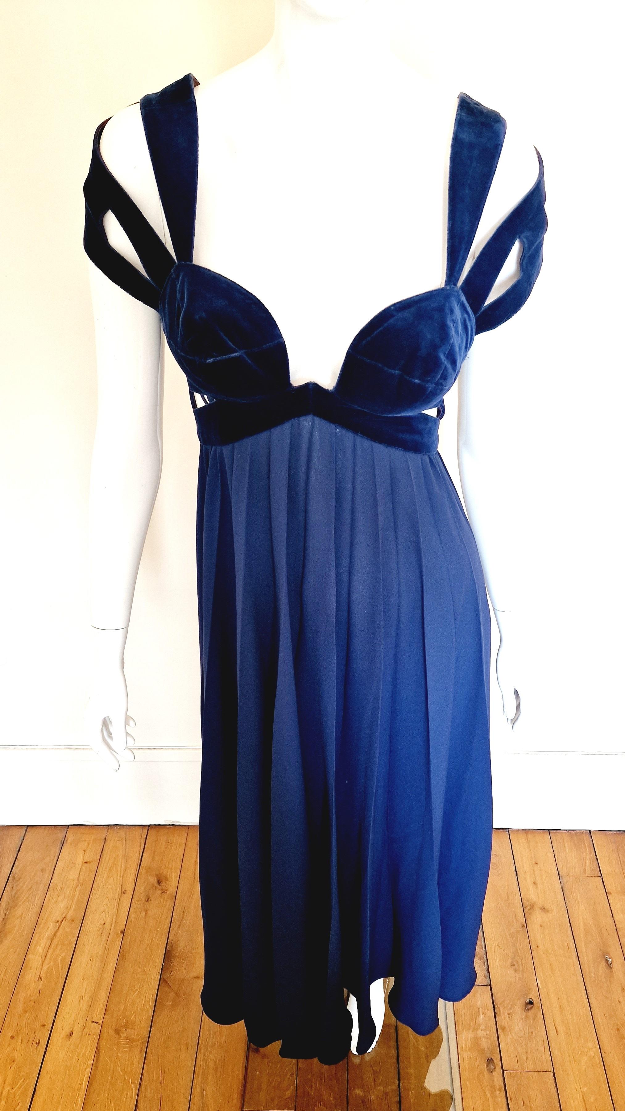 Thierry Mugler Runway 1992 S/S Cut-Out Demi Moore Blue Evening Maxi Dress Gown For Sale 5