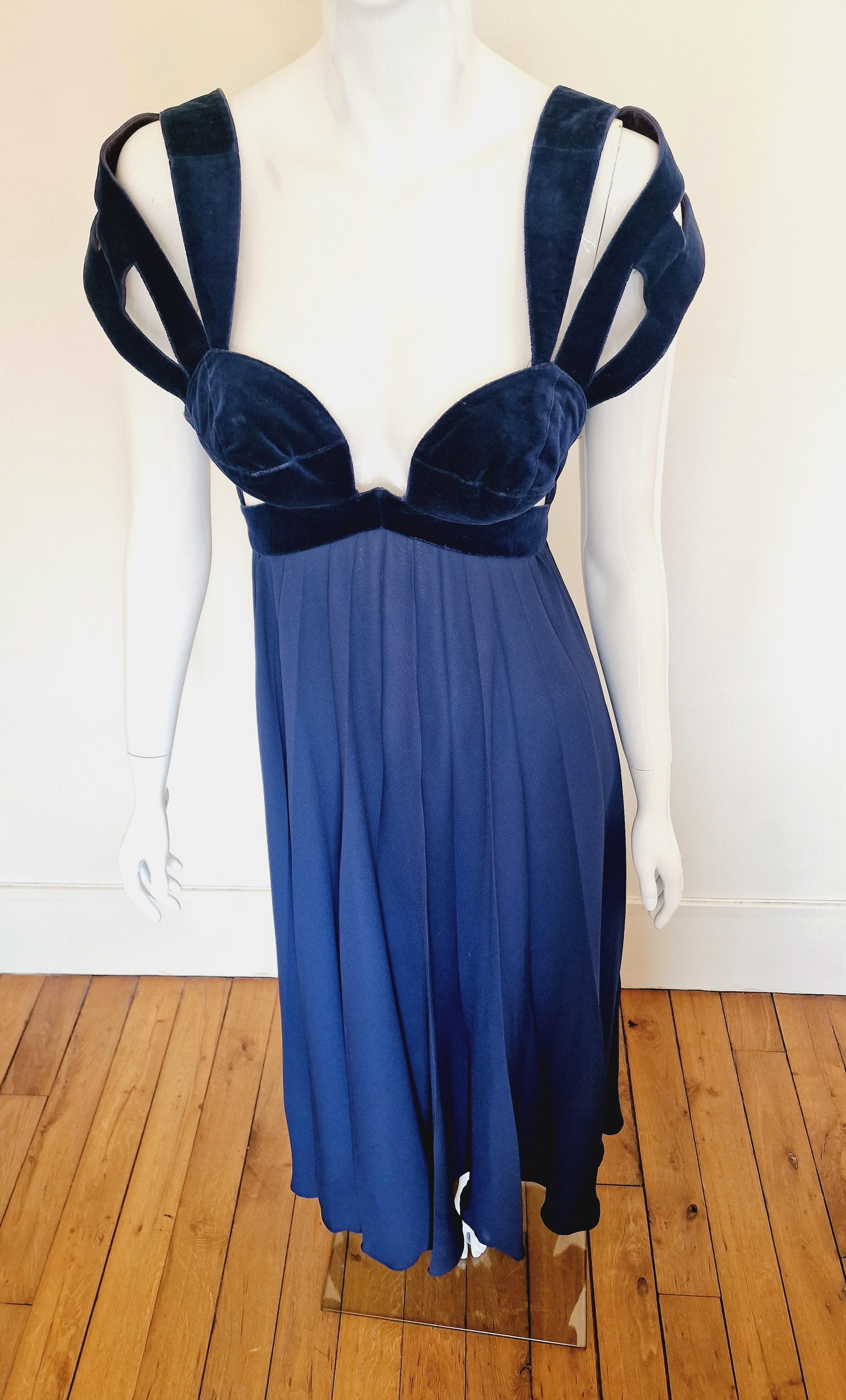 Thierry Mugler Runway 1992 S/S Cut-Out Demi Moore Blue Evening Maxi Dress Gown For Sale 1