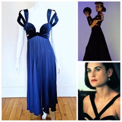 Thierry Mugler Runway 1992 S/S Cut-Out Demi Moore Blue Evening Maxi Dress Gown