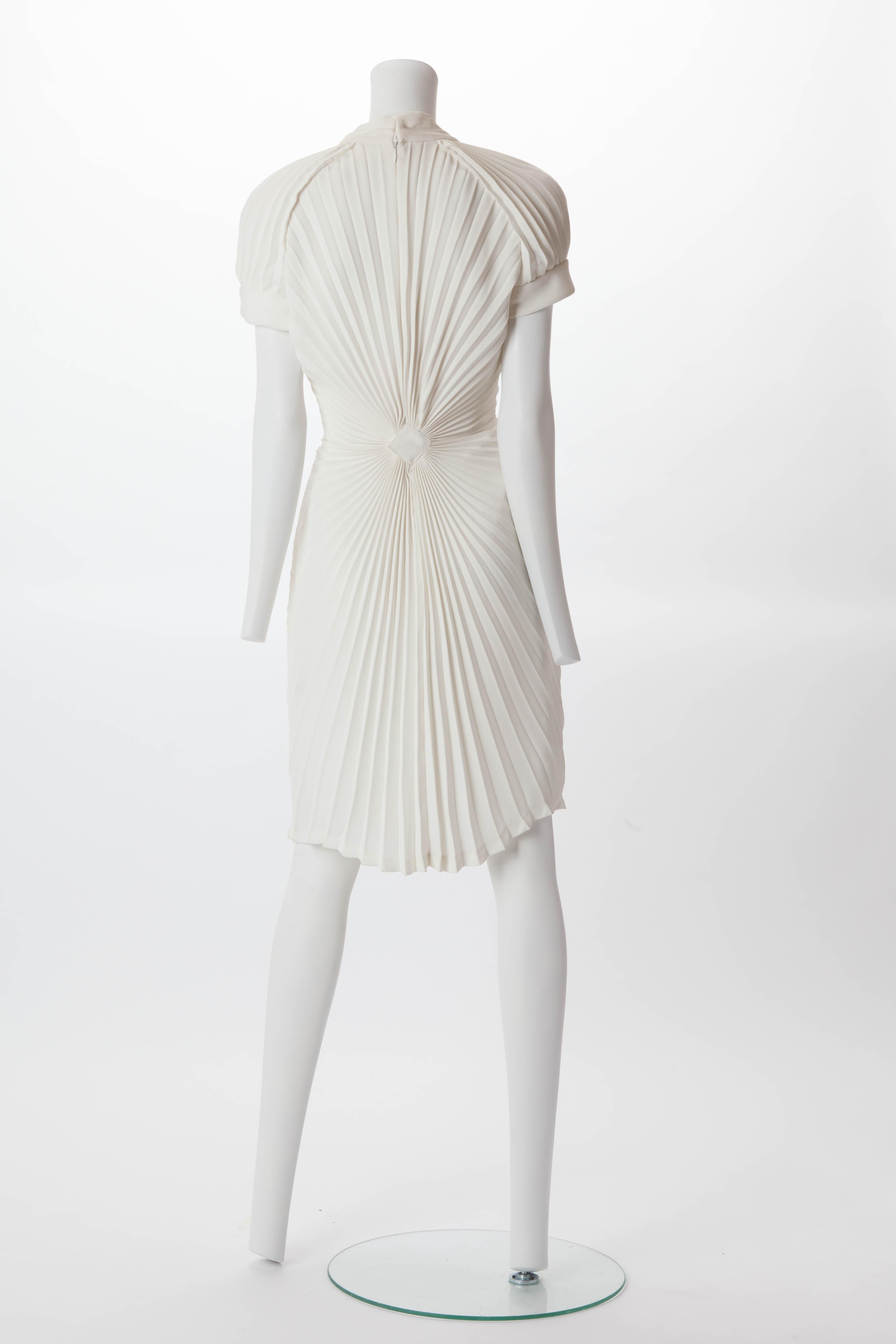 Women's Thierry Mugler S/S 1994 White Pleated Dress For Sale