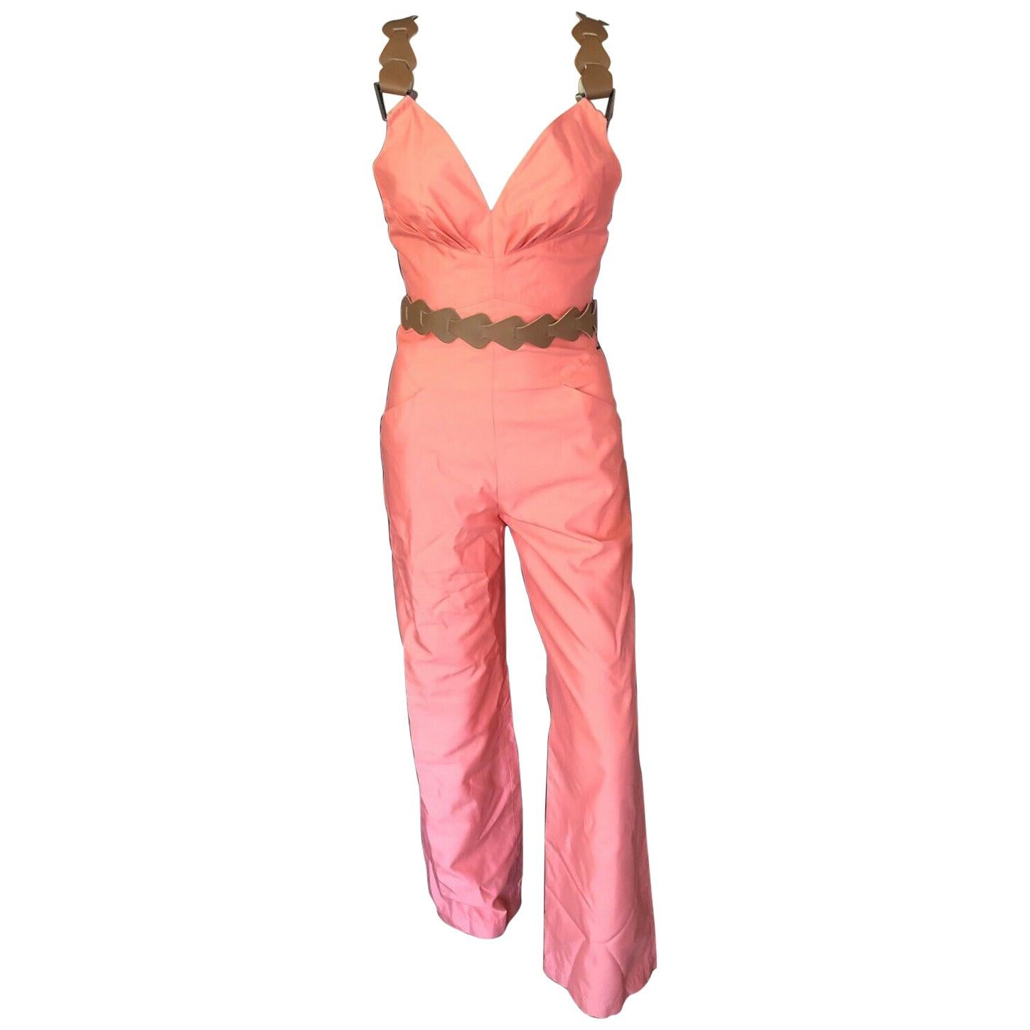 Louis Vuitton Halter Jumpsuit Fuchsia Silk Size 36 Open Back Wide Leg