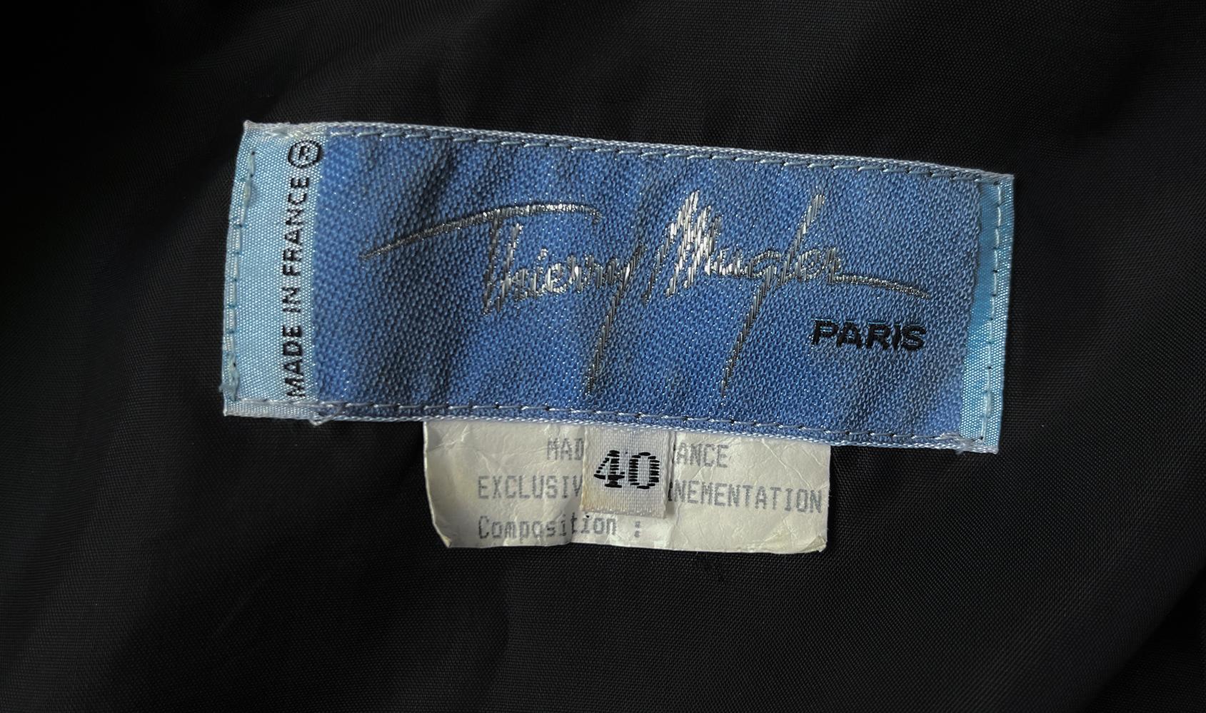 Thierry Mugler Sculptural Ensemble 1992 Semi Sheer Black Suit Jacket and Skirt For Sale 6