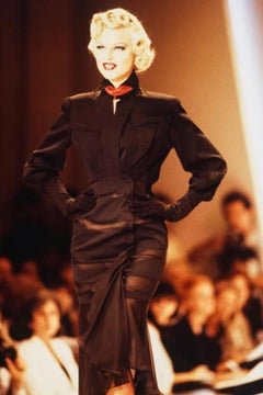 Thierry Mugler Sculptural Ensemble 1992 Semi Sheer Black Suit Jacket and Skirt