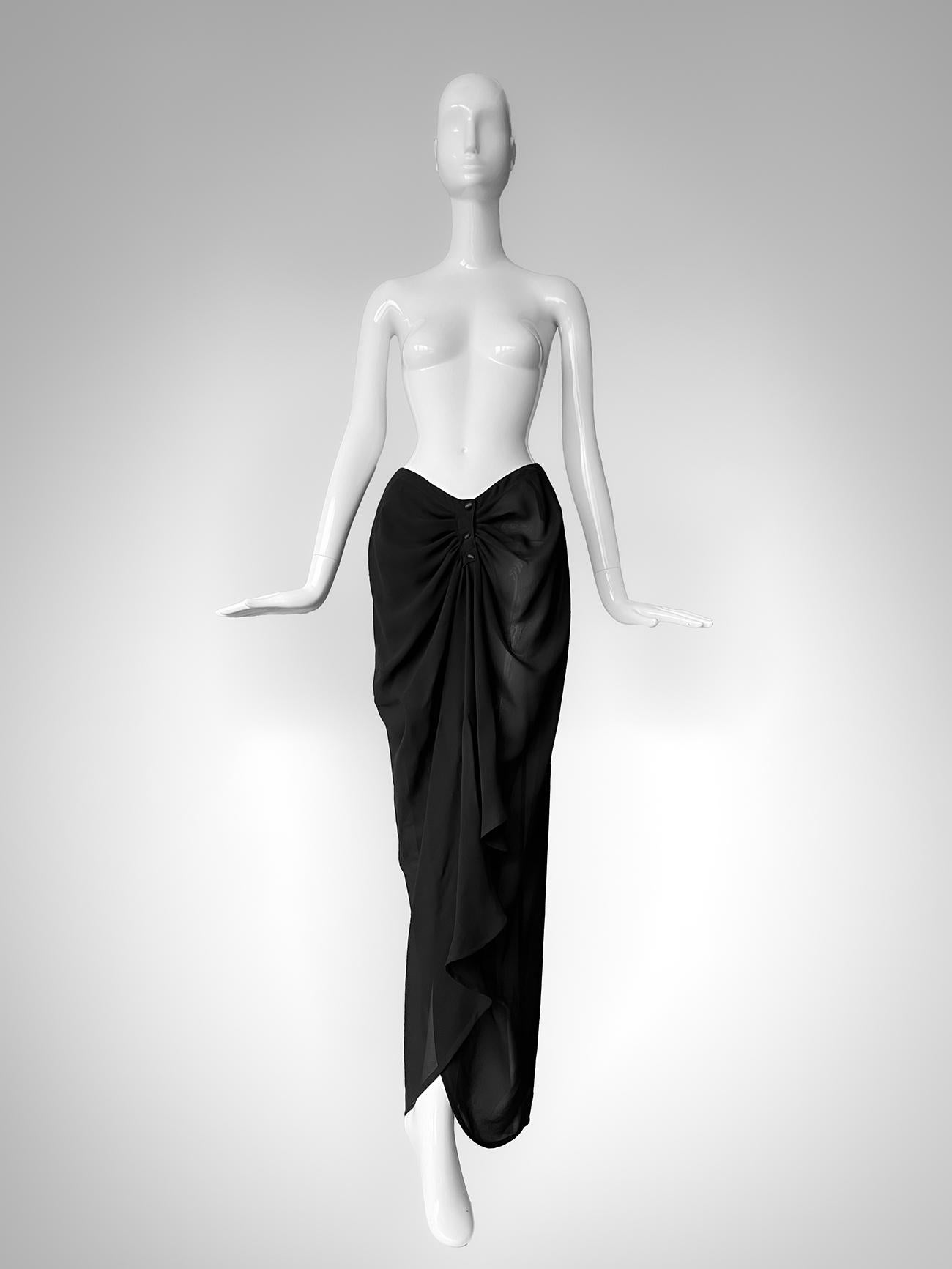 Thierry Mugler Sculptural Ensemble 1992 Semi Sheer Black Suit Jacket and Skirt For Sale 3