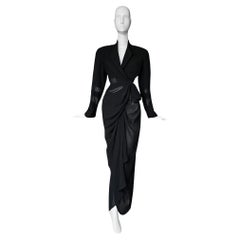 Thierry Mugler Sculptural Ensemble 1992 Semi Sheer Black Suit Jacket and Skirt