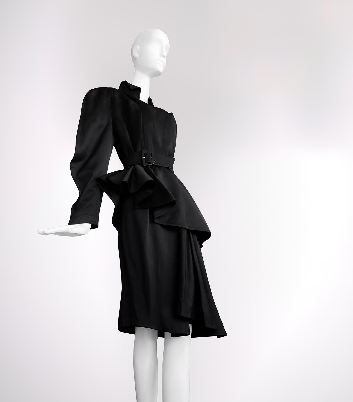 Women's Thierry Mugler Sculptural Ensemble SS 1987 Black Suit Dress For Sale