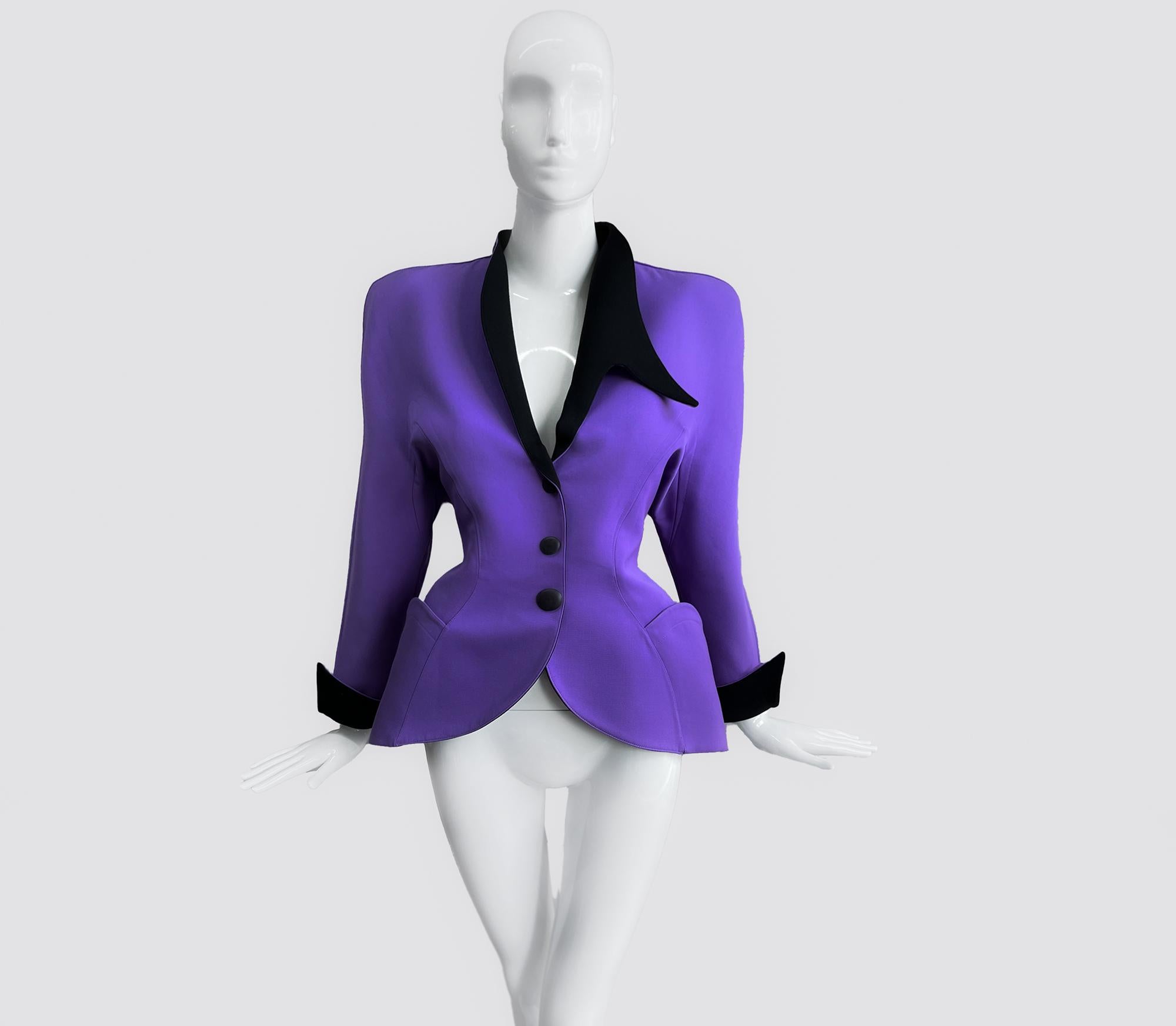 Thierry Mugler H/W 1989 Archivalistische skulpturale Jacke  Dramatische Iman Lila / Violett Damen
