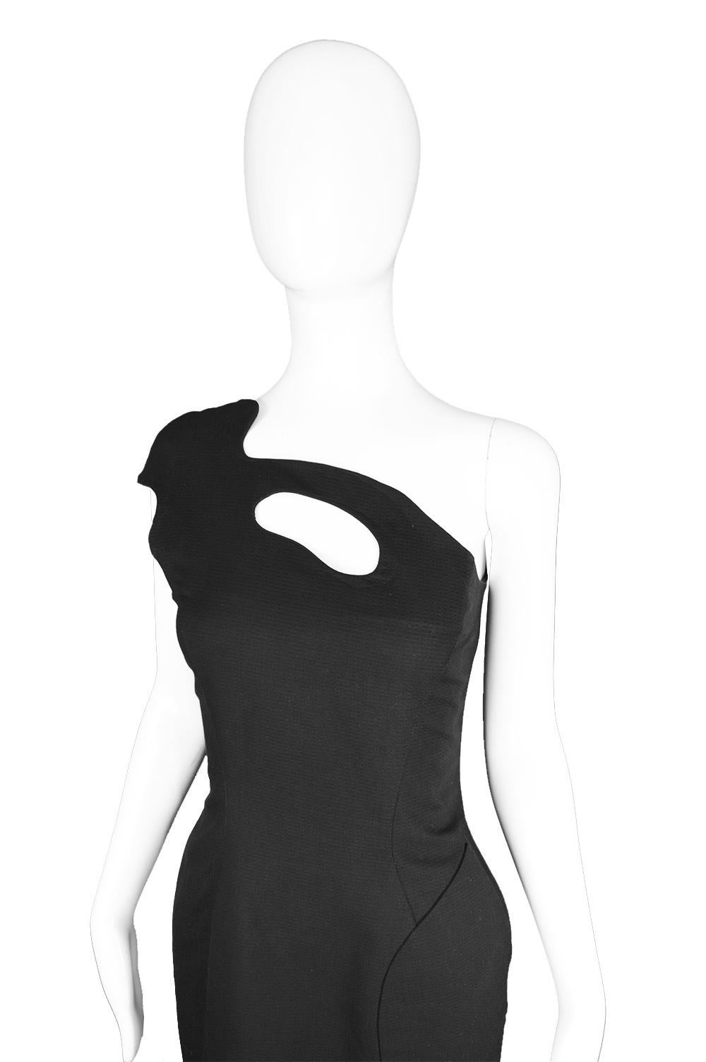 Thierry Mugler Sculptural One Shoulder Vintage Black Cotton Party Dress, 1980s In Excellent Condition For Sale In Doncaster, South Yorkshire