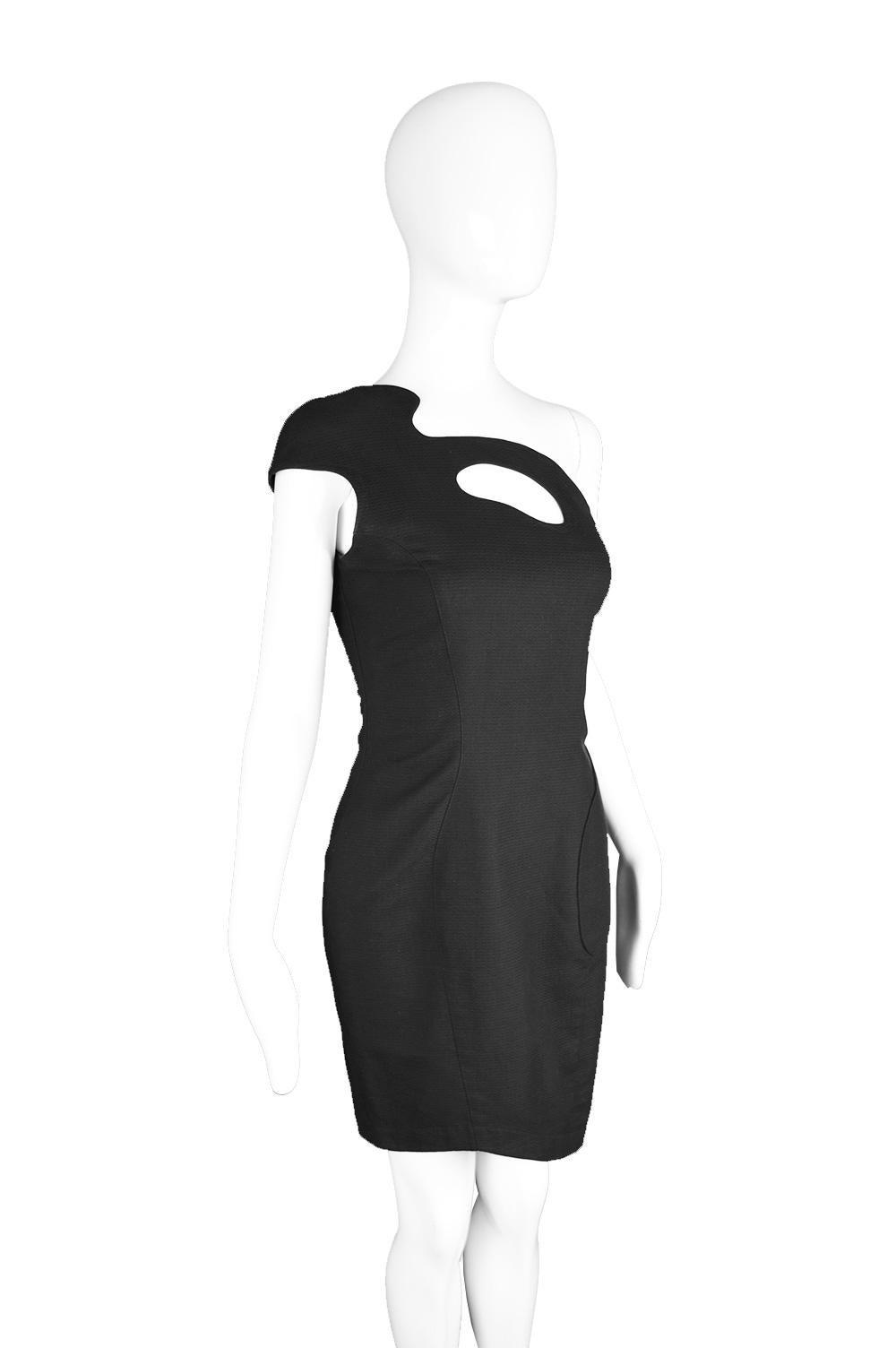 Thierry Mugler Sculptural One Shoulder Vintage Black Cotton Party Dress, 1980s For Sale 2