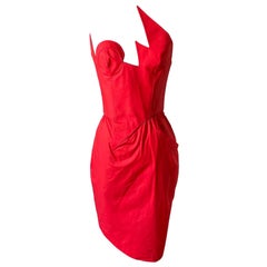 Thierry Mugler Sculptural Red Cotton Dress Avant-Garde Power Couture Archive
