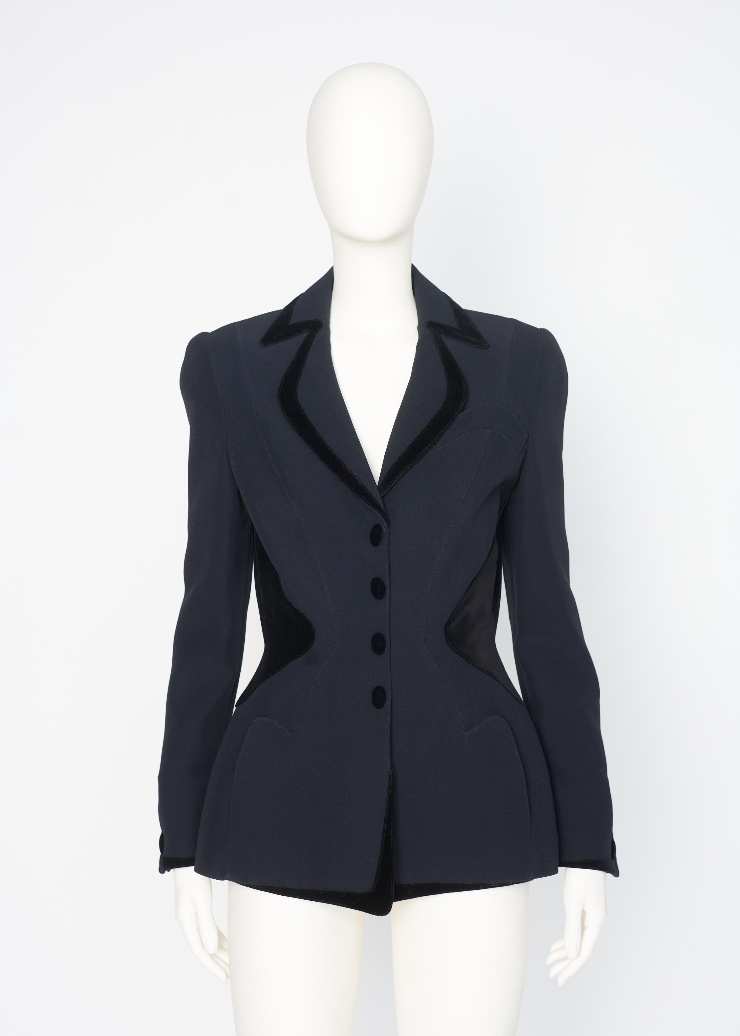 Black Thierry Mugler Sculptural Tailored Hourglass Blazer Jacket, circa 1995