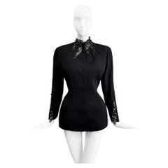 Retro Thierry Mugler Sexy Black Jacket Cutout Lace 