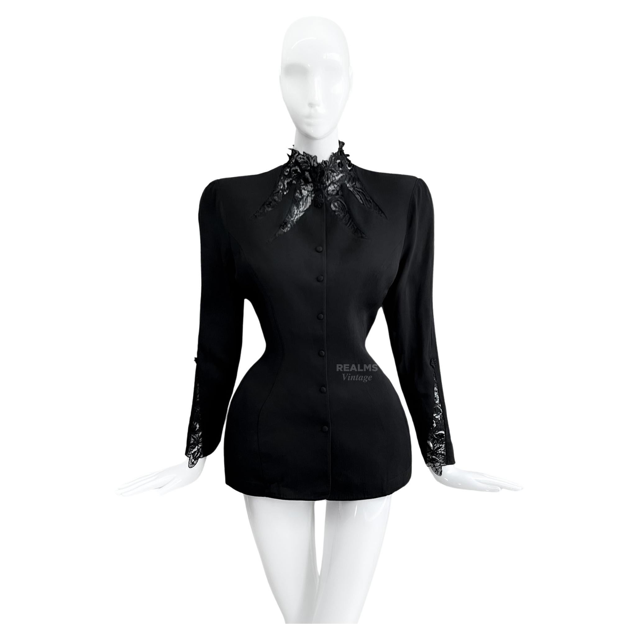 Thierry Mugler Sexy Black Jacket Cutout Lace  For Sale