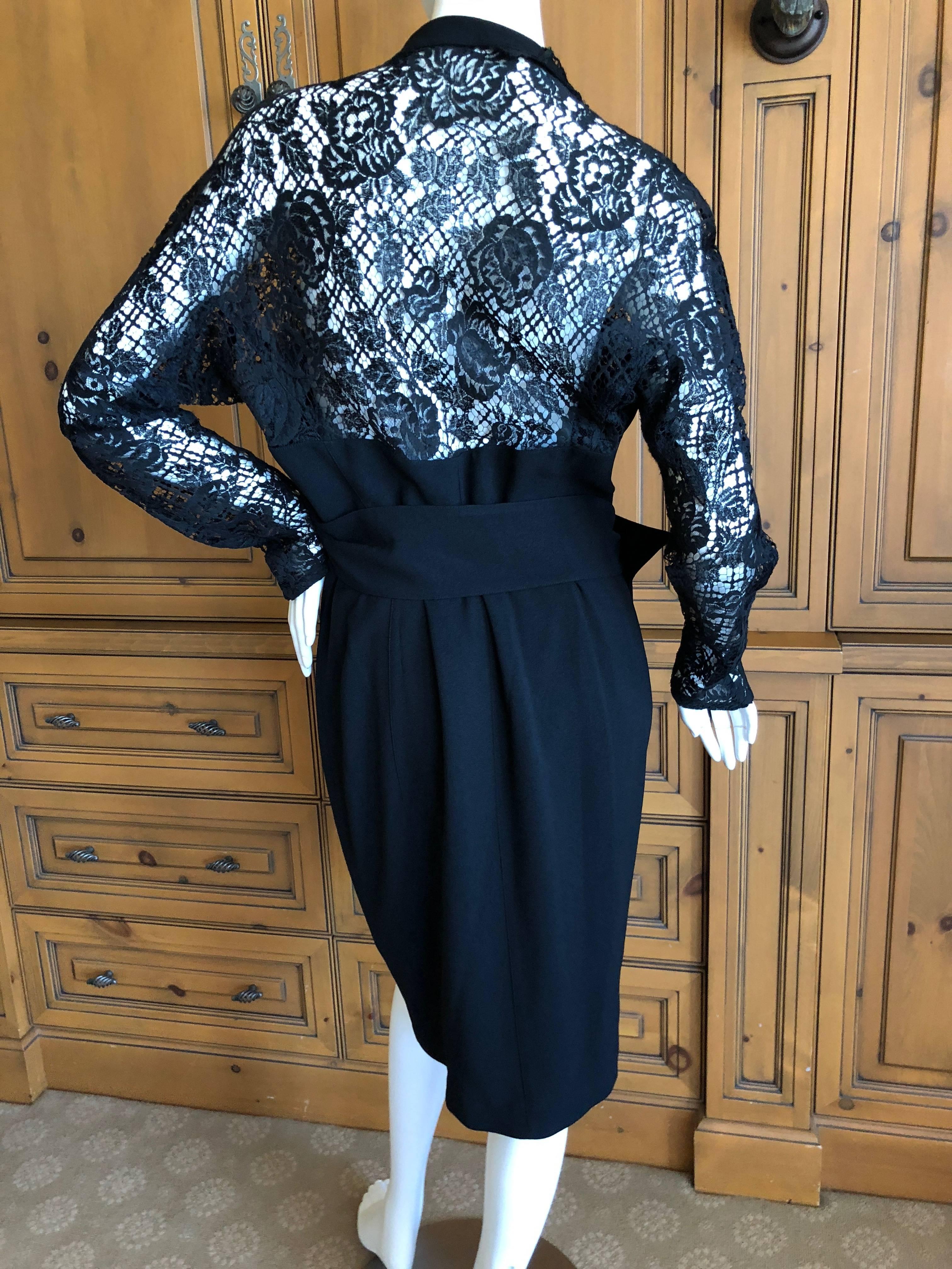 Thierry Mugler Sexy Vintage Sheer Lace Black Belted Wrap Dress For Sale 3