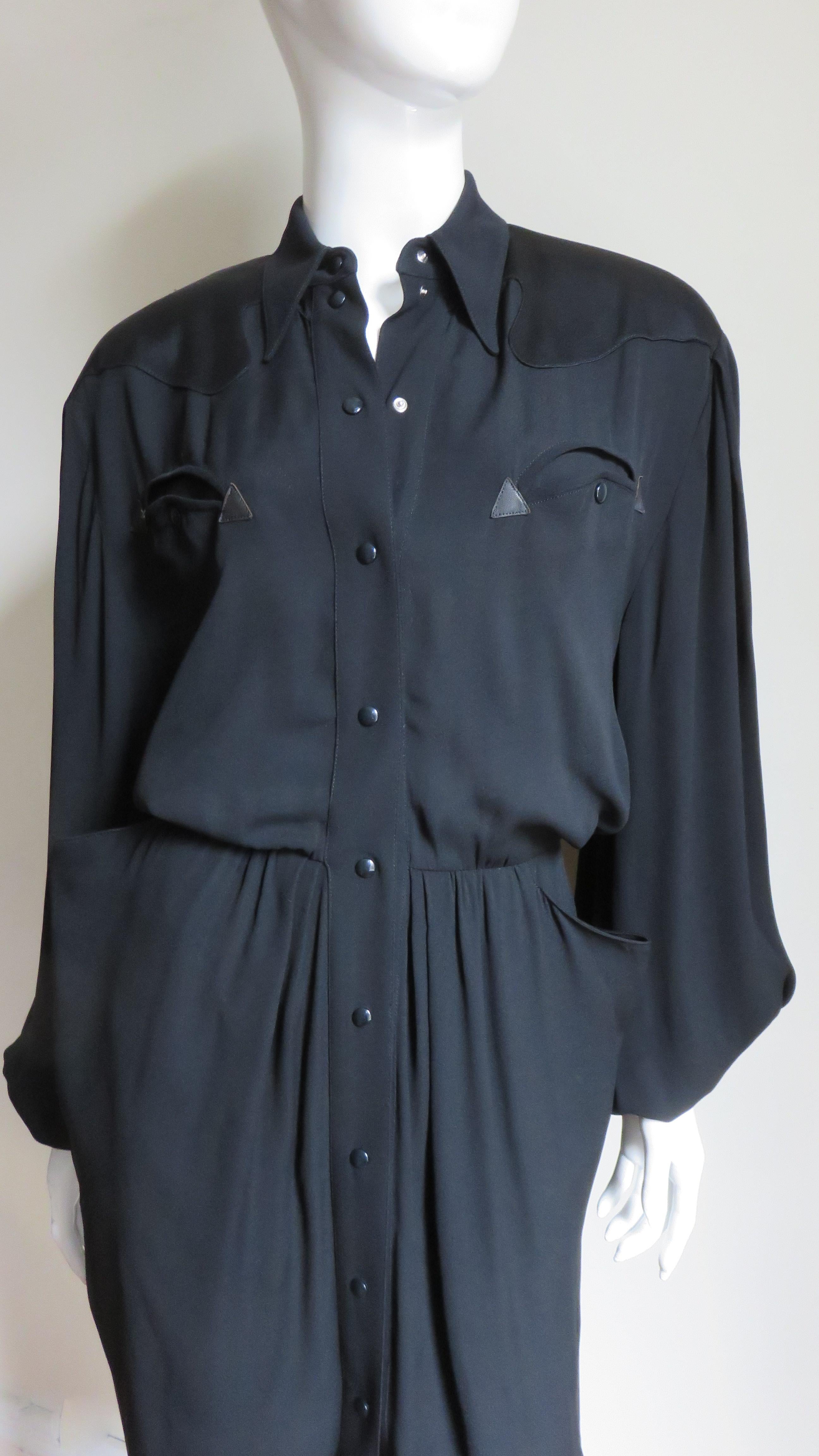 Black Thierry Mugler Western Influence Shirtwaist Dress For Sale